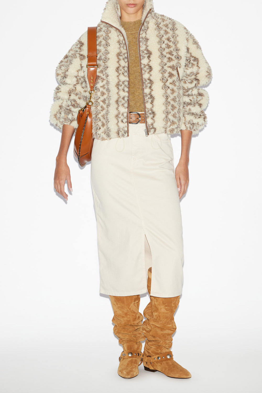 Mackensy short printed shearling style coat - Ecru-brown - Woman - 2