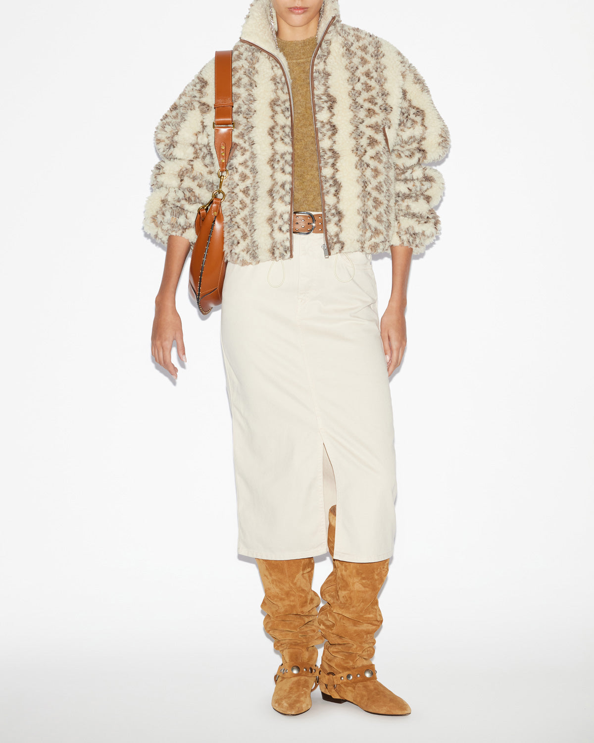 Abrigo corto mackensy efecto borrego estampado - Ecru-brown - Woman - 1