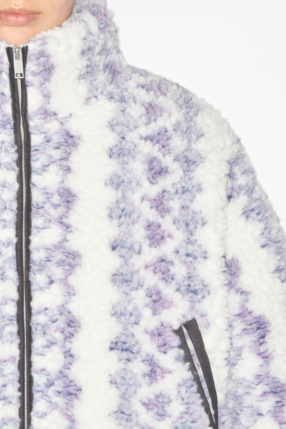 Mackensy short printed shearling style coat - Ecru-purple - Woman - 3