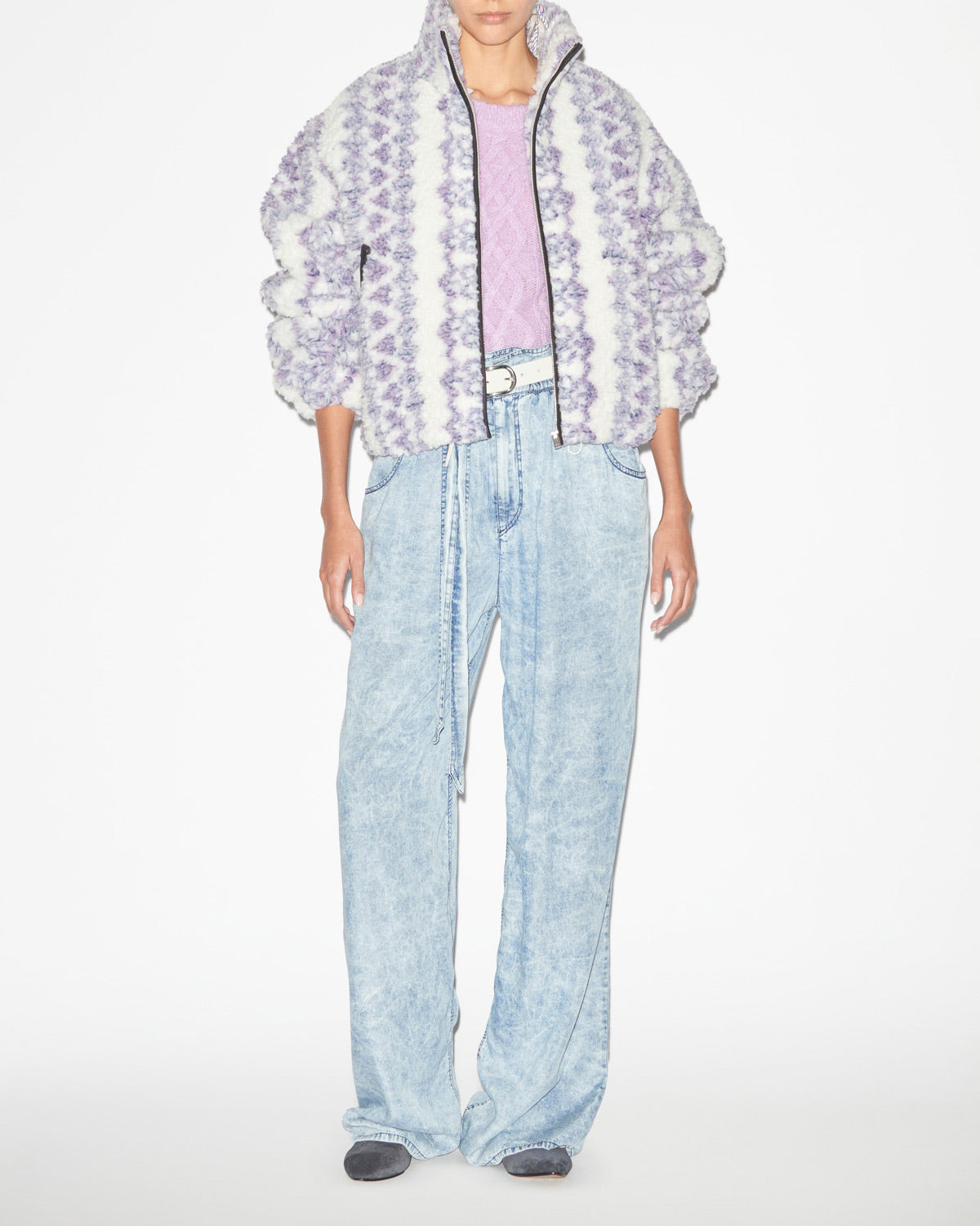 Abrigo corto mackensy efecto borrego estampado - Ecru-purple - Woman - 1