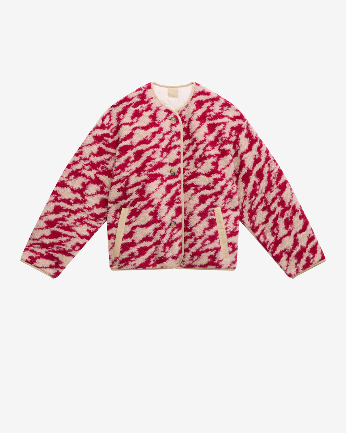 Himala reversible coat in quilted, zebra patterned wool - Raspberry-beige - Woman - 5