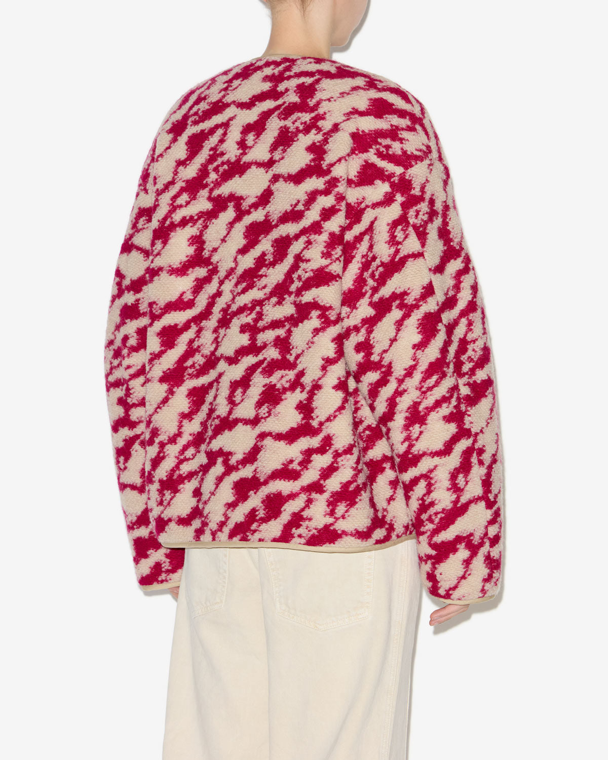 Himala reversible coat in quilted, zebra patterned wool - Raspberry-beige - Woman - 4