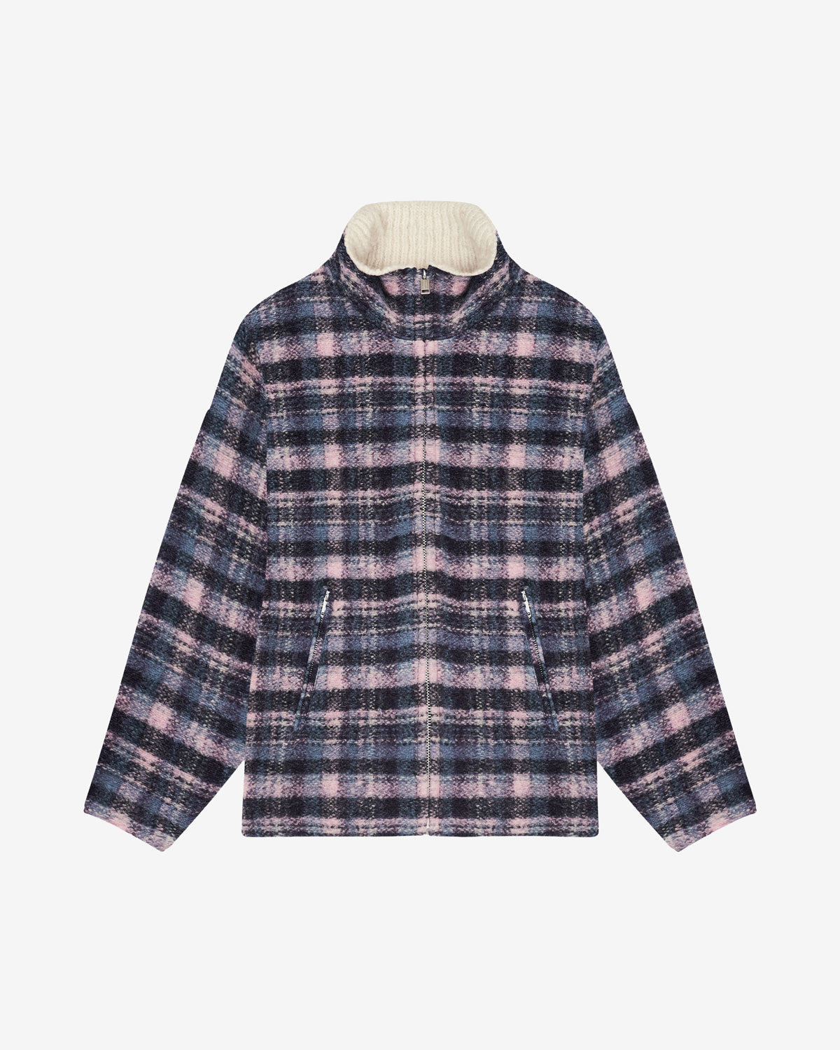 Abrigo corto giovany en mezcla de lana de cuadros - Lilac-navy - Woman - 5
