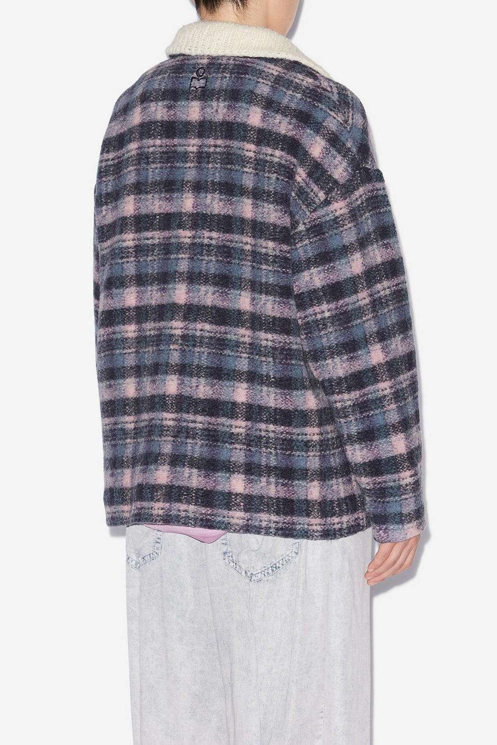 Giovany short checkered wool blend coat - Lilac-navy - Woman - 5