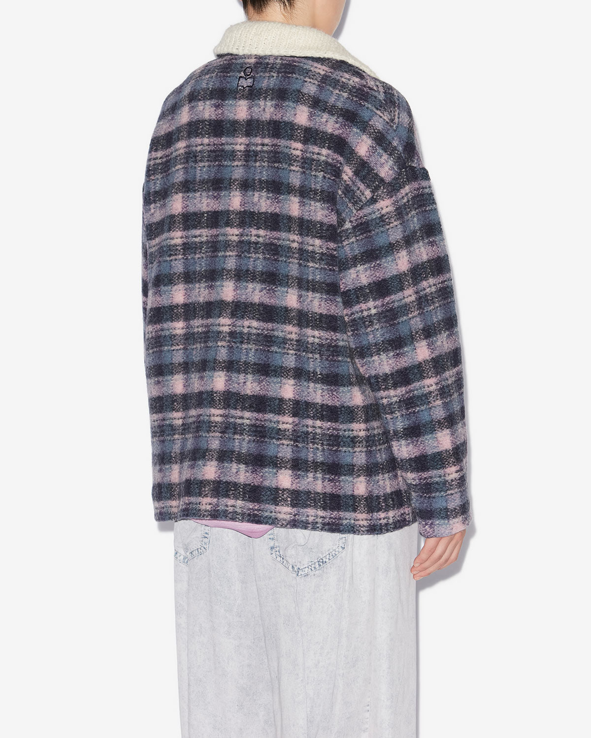Abrigo corto giovany en mezcla de lana de cuadros - Lilac-navy - Woman - 4