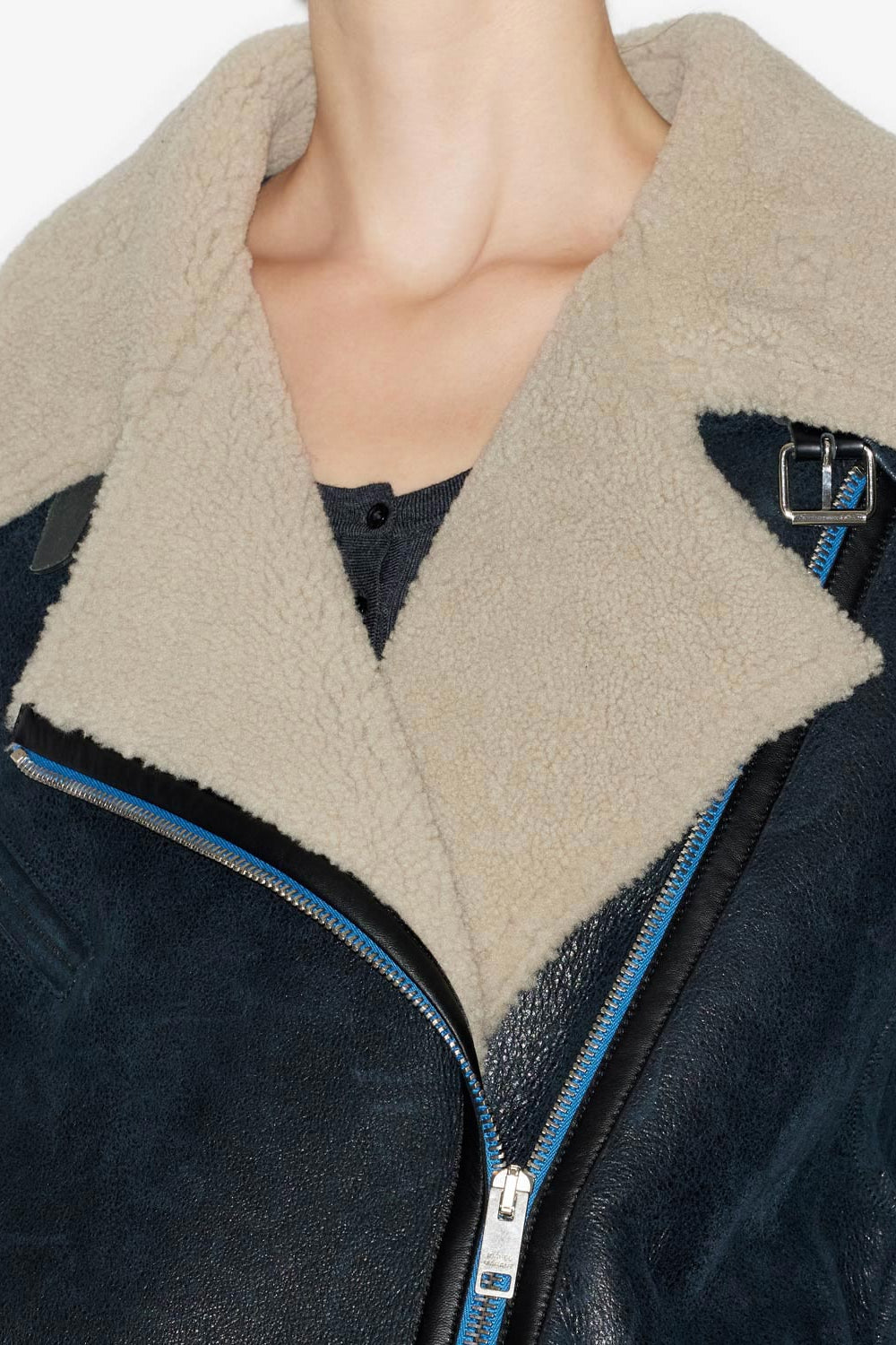 Adelina short coat in suede lambskin leather - Black - Woman - 3