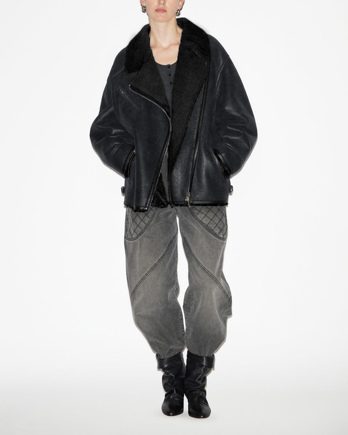 Kurzmantel adelina aus gewendetem lammleder - Schwarz gewaschen - Woman - 1