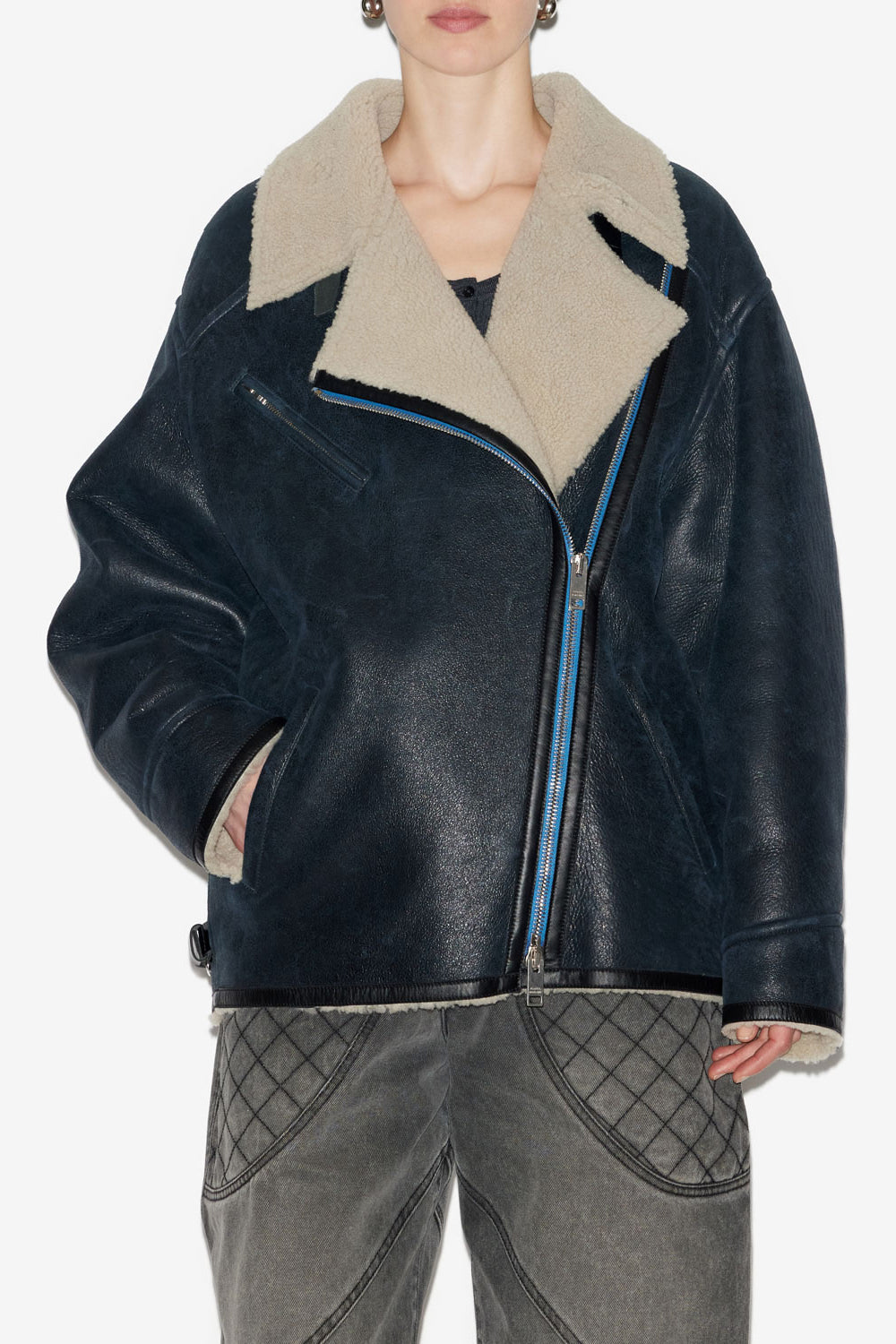 Adelina short coat in suede lambskin leather - Black - Woman - 4