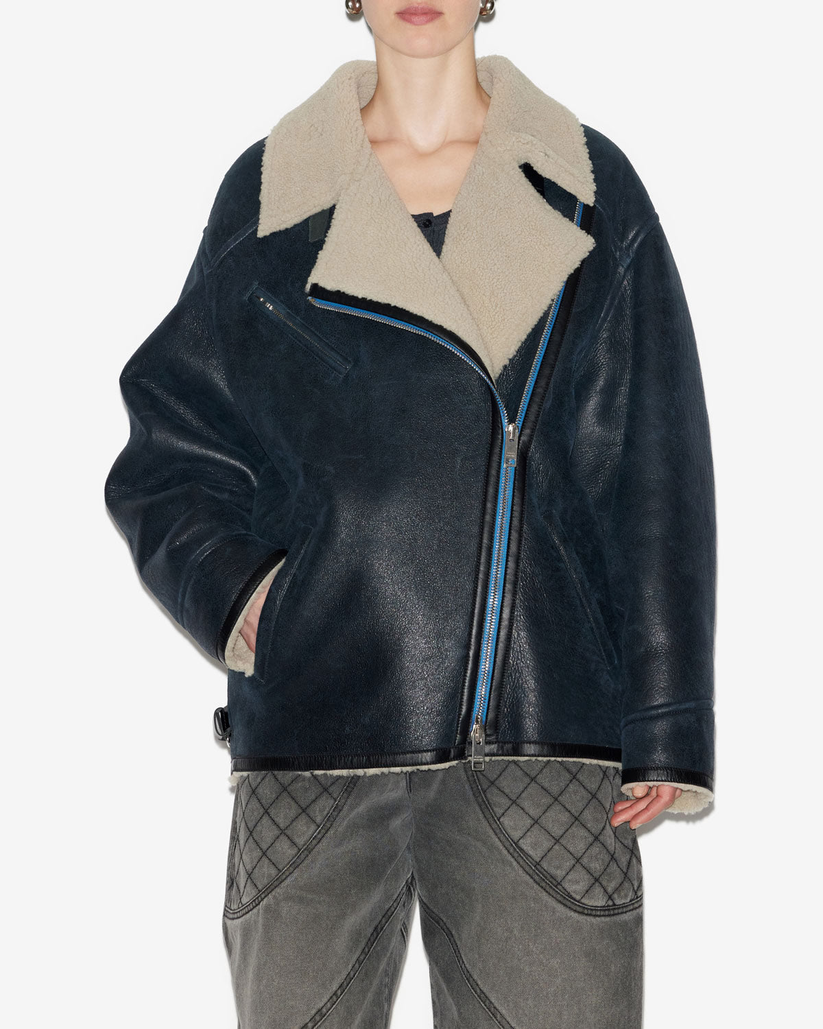 Kurzmantel adelina aus gewendetem lammleder - Schwarz gewaschen - Woman - 3