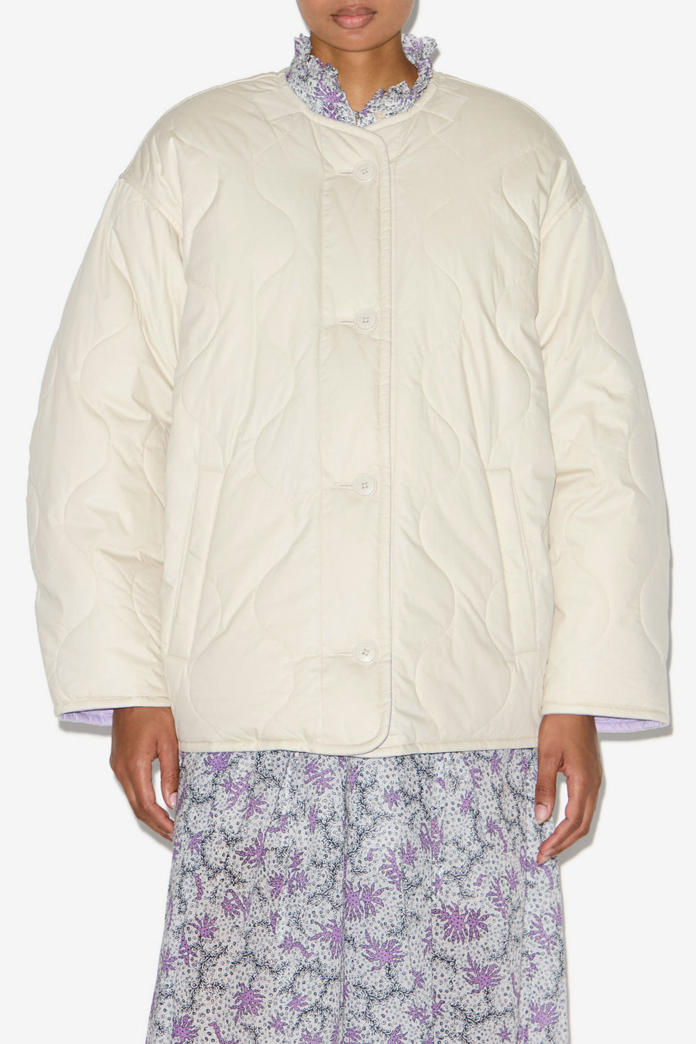 Nesmae quilted plain-colored cotton blend coat - Beige-lilac - Woman - 4