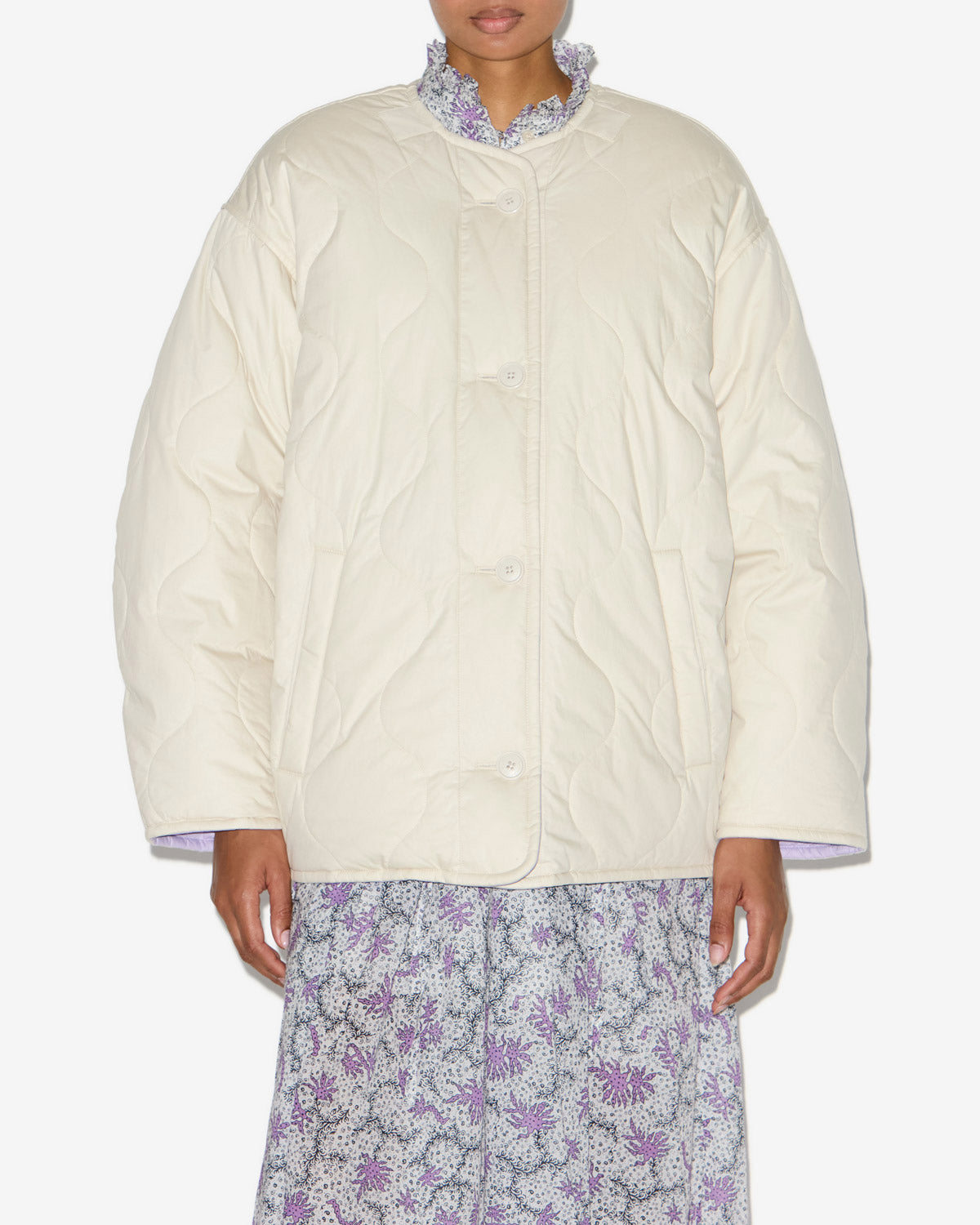 Nesmae quilted plain-colored cotton blend coat - Beige-lilac - Woman - 3