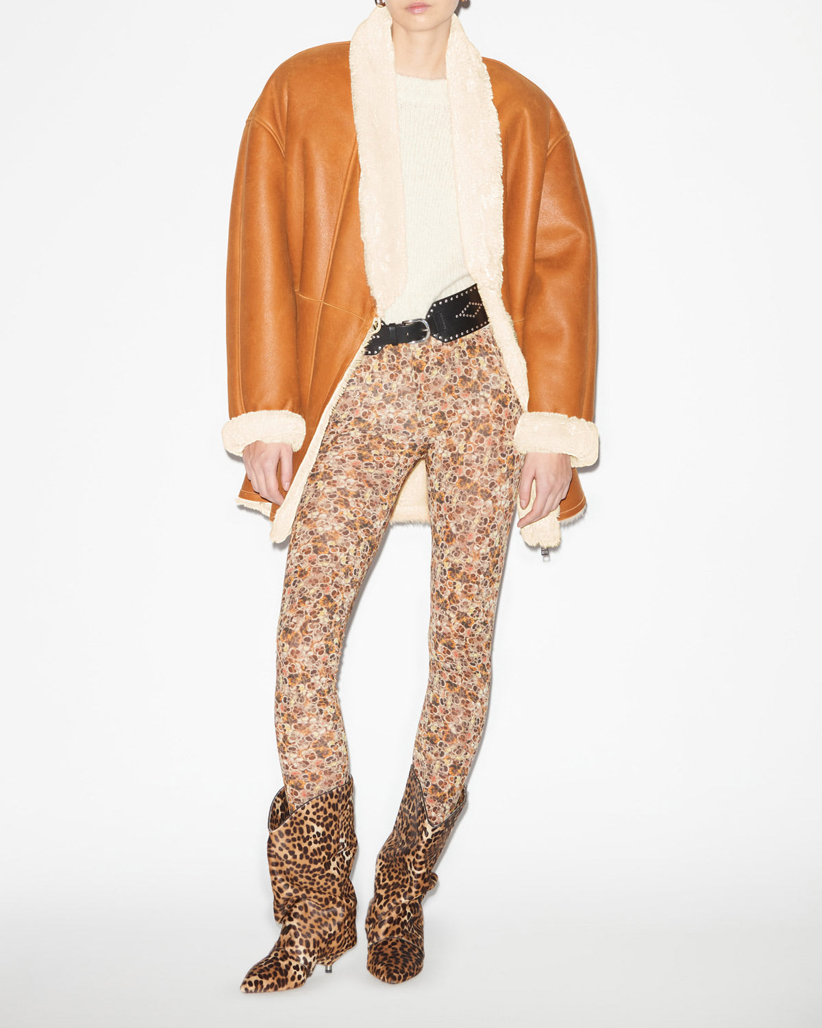 Elanore reversible coat in suede lambskin leather - Cinnamon - Woman - 1