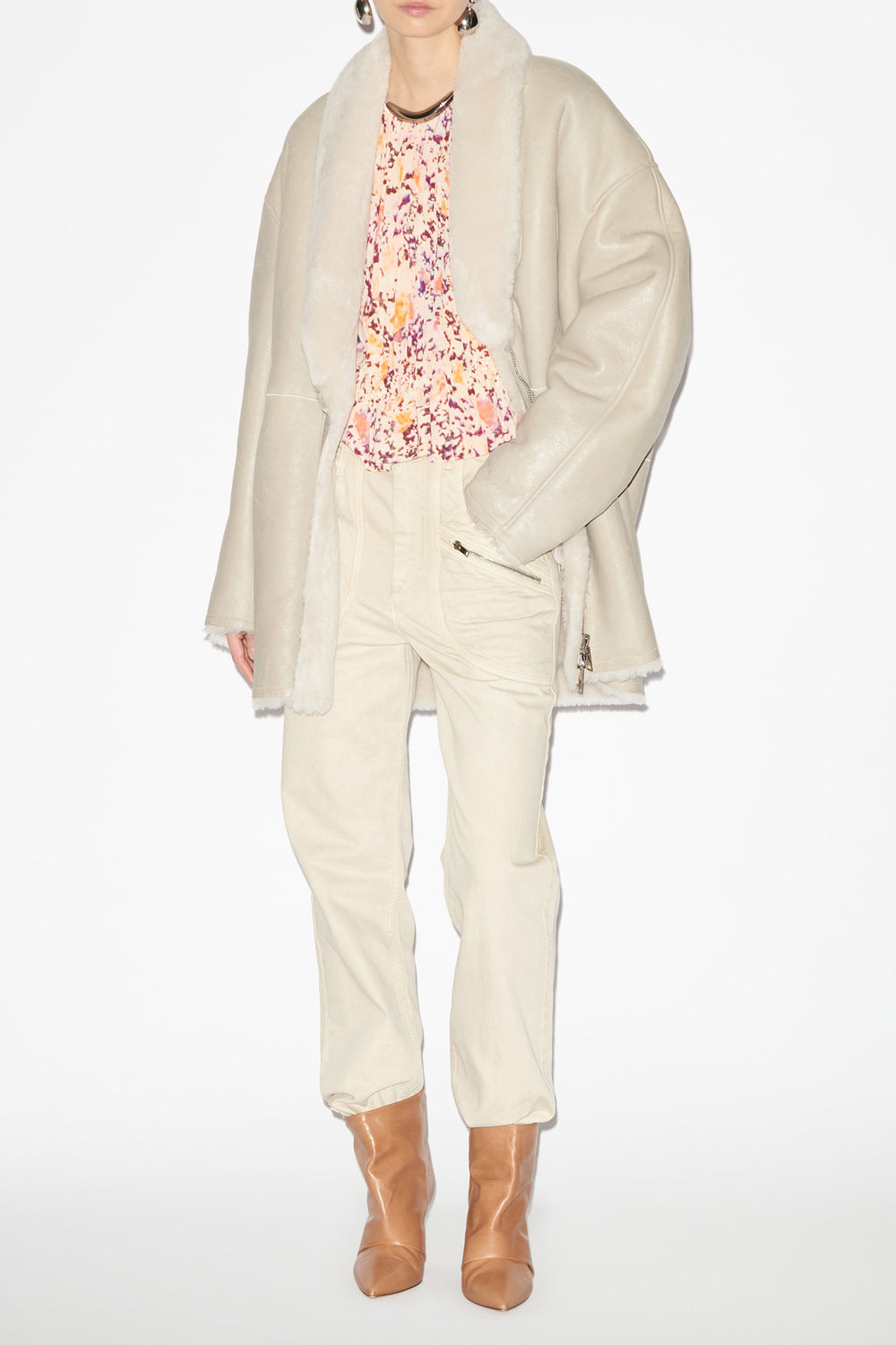 Elanore reversible coat in suede lambskin leather - Chalk - Woman - 2