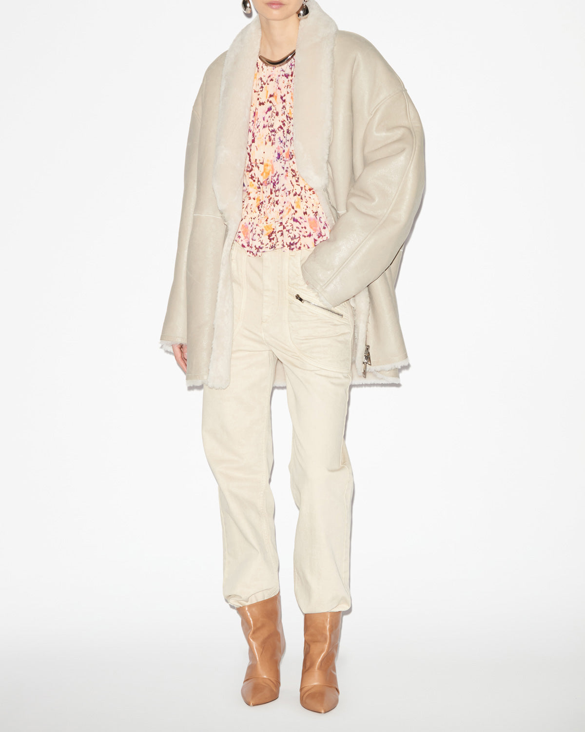 Elanore reversible coat in suede lambskin leather - Chalk - Woman - 1