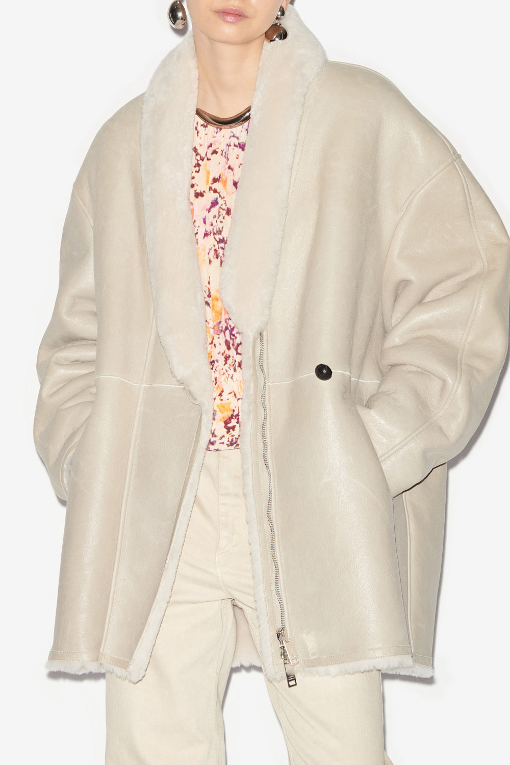 Elanore reversible coat in suede lambskin leather - Chalk - Woman - 4