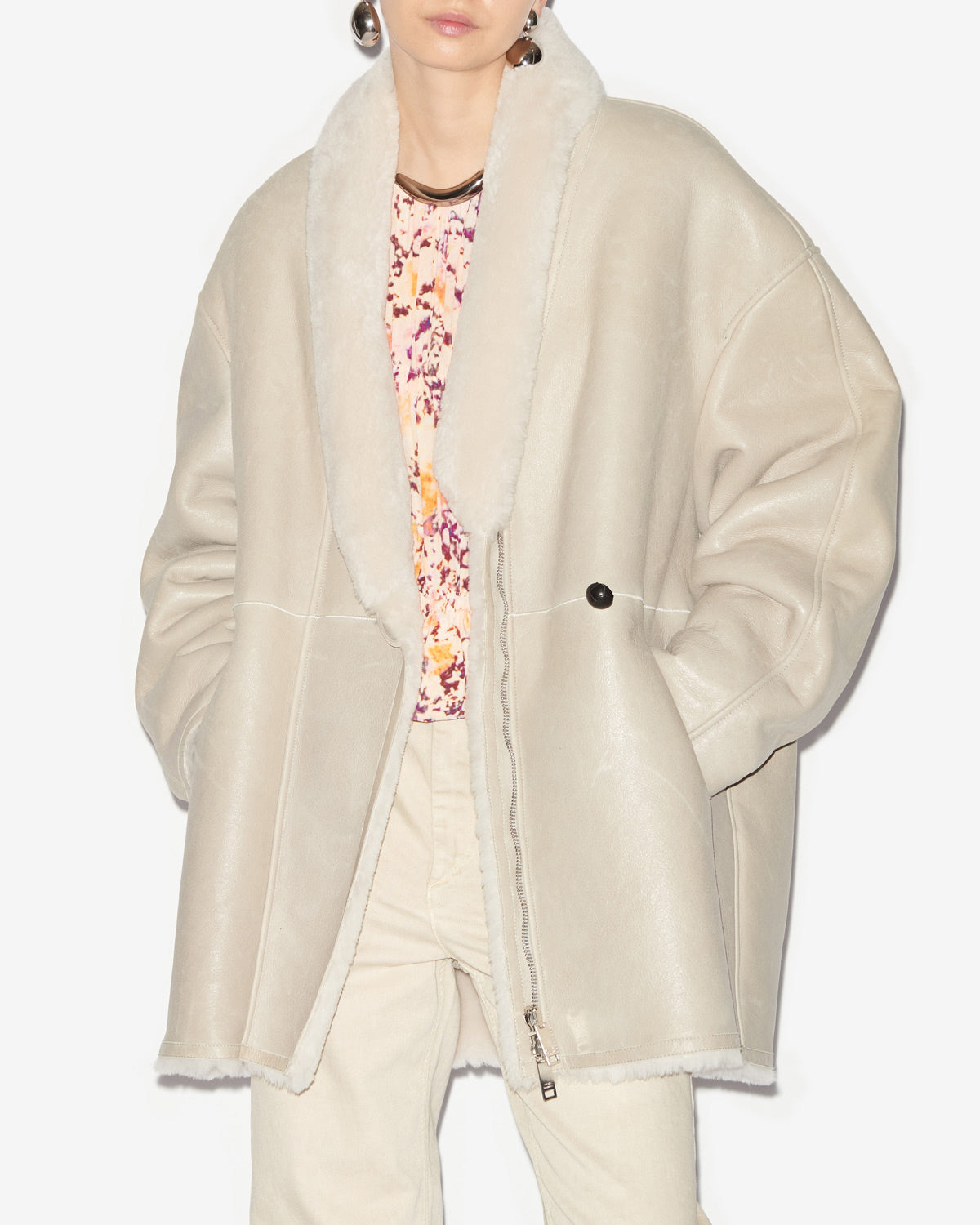 Elanore reversible coat in suede lambskin leather - Chalk - Woman - 3