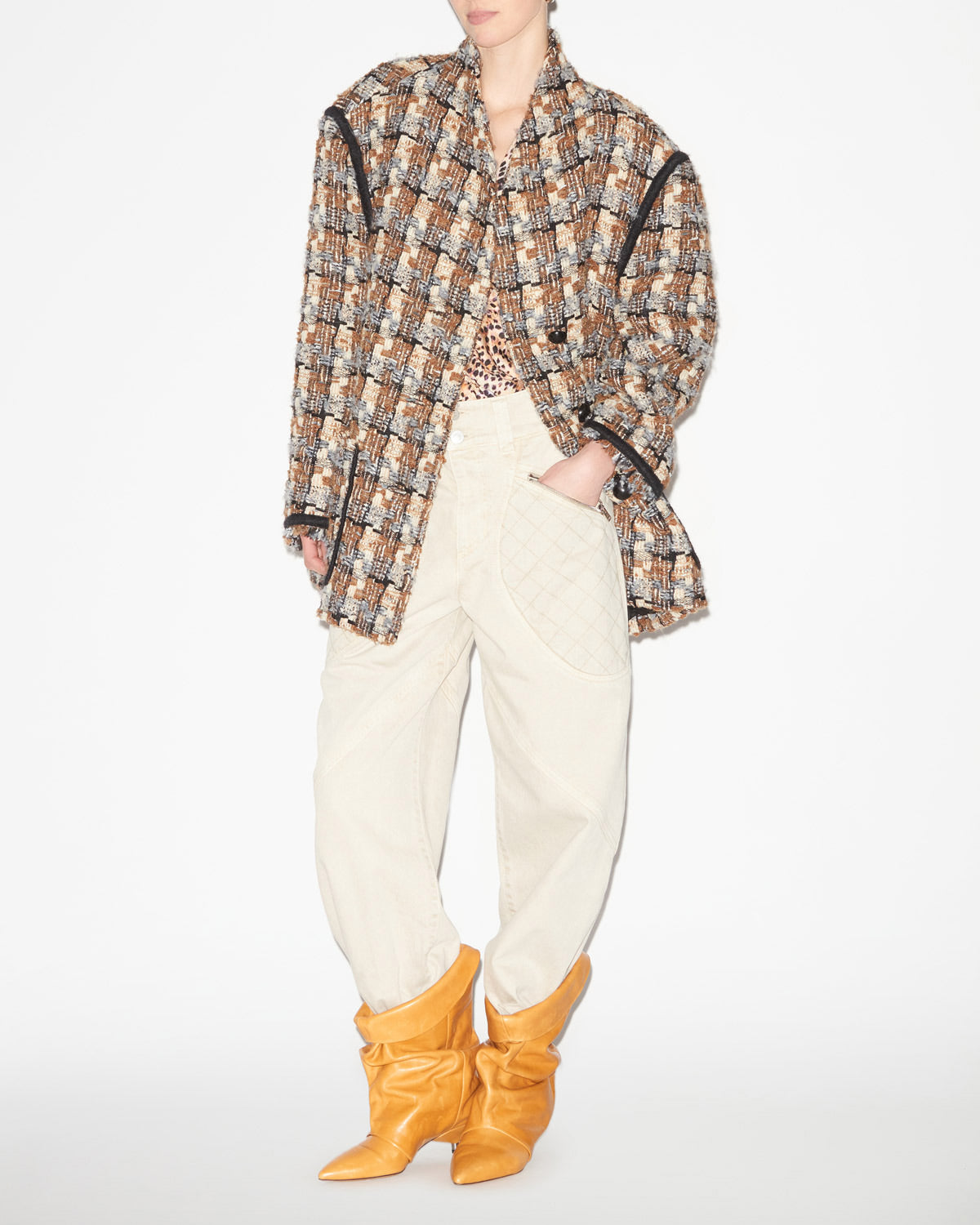 Elanore tweed coat - Chestnut-ecru - Woman - 1