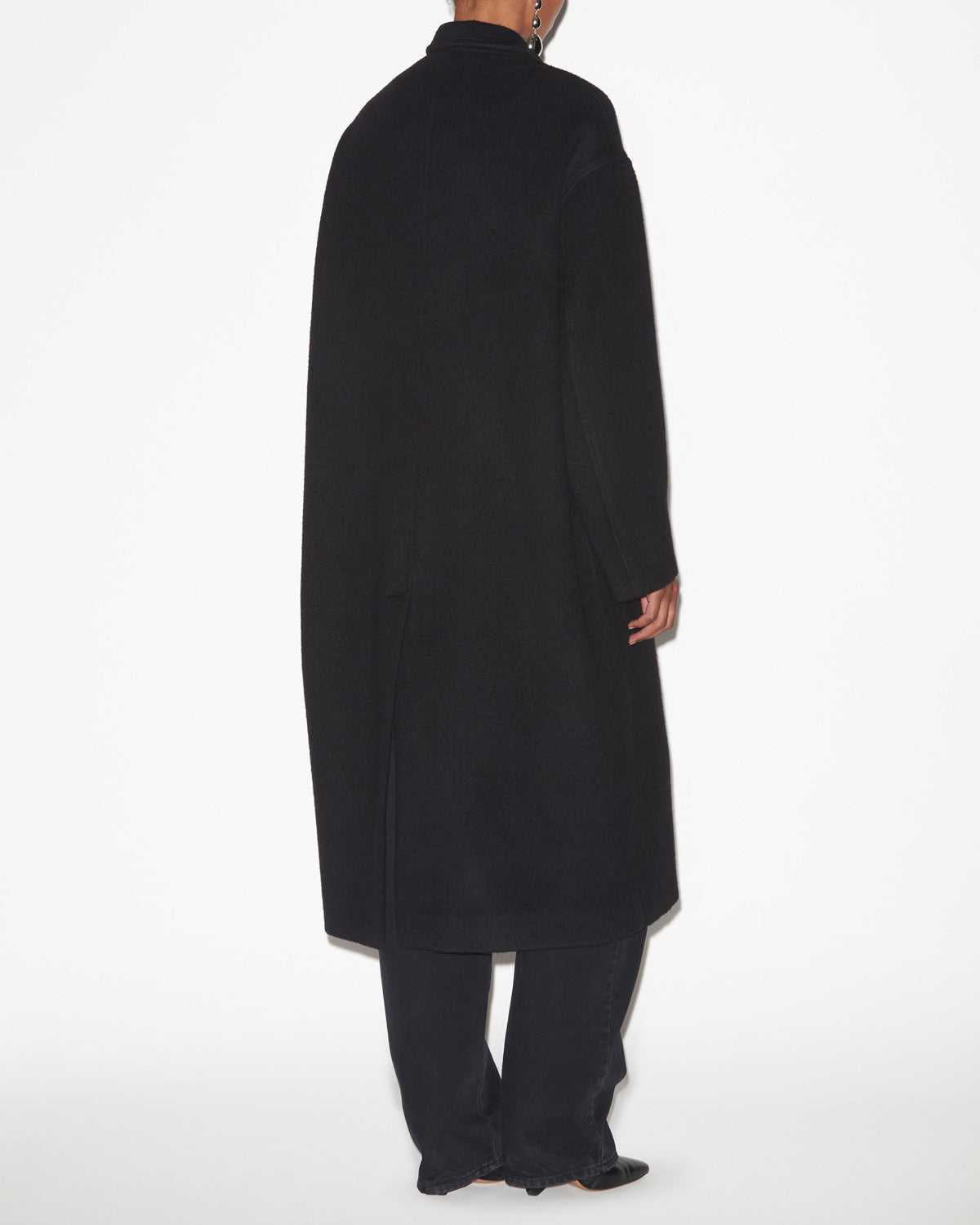 Efezia long coat in plain-colored cashmere and wool - Black - Woman - 3