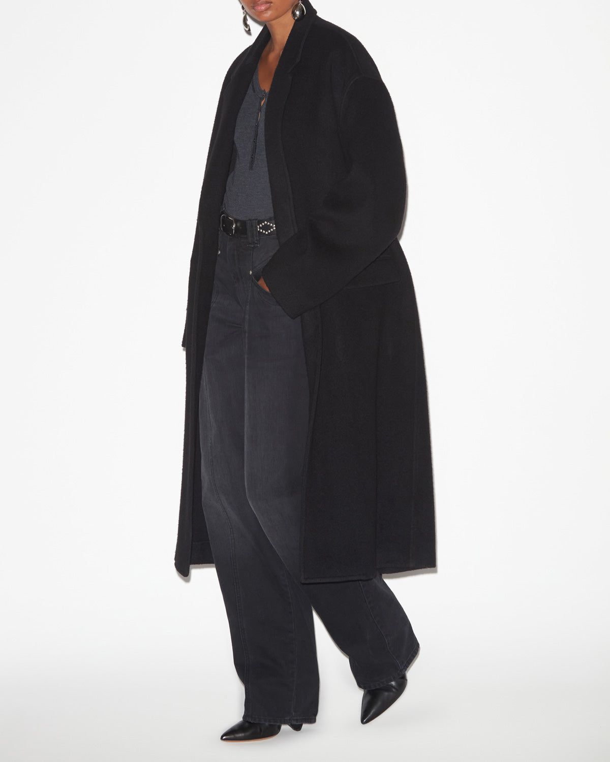 Efezia long coat in plain-colored cashmere and wool - Black - Woman - 1