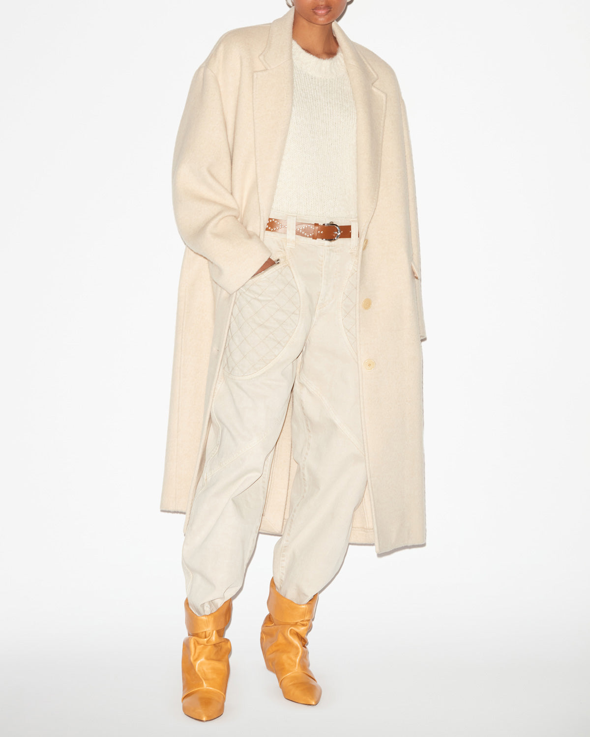 Efezia long coat in plain-colored cashmere and wool - Beige - Woman - 1