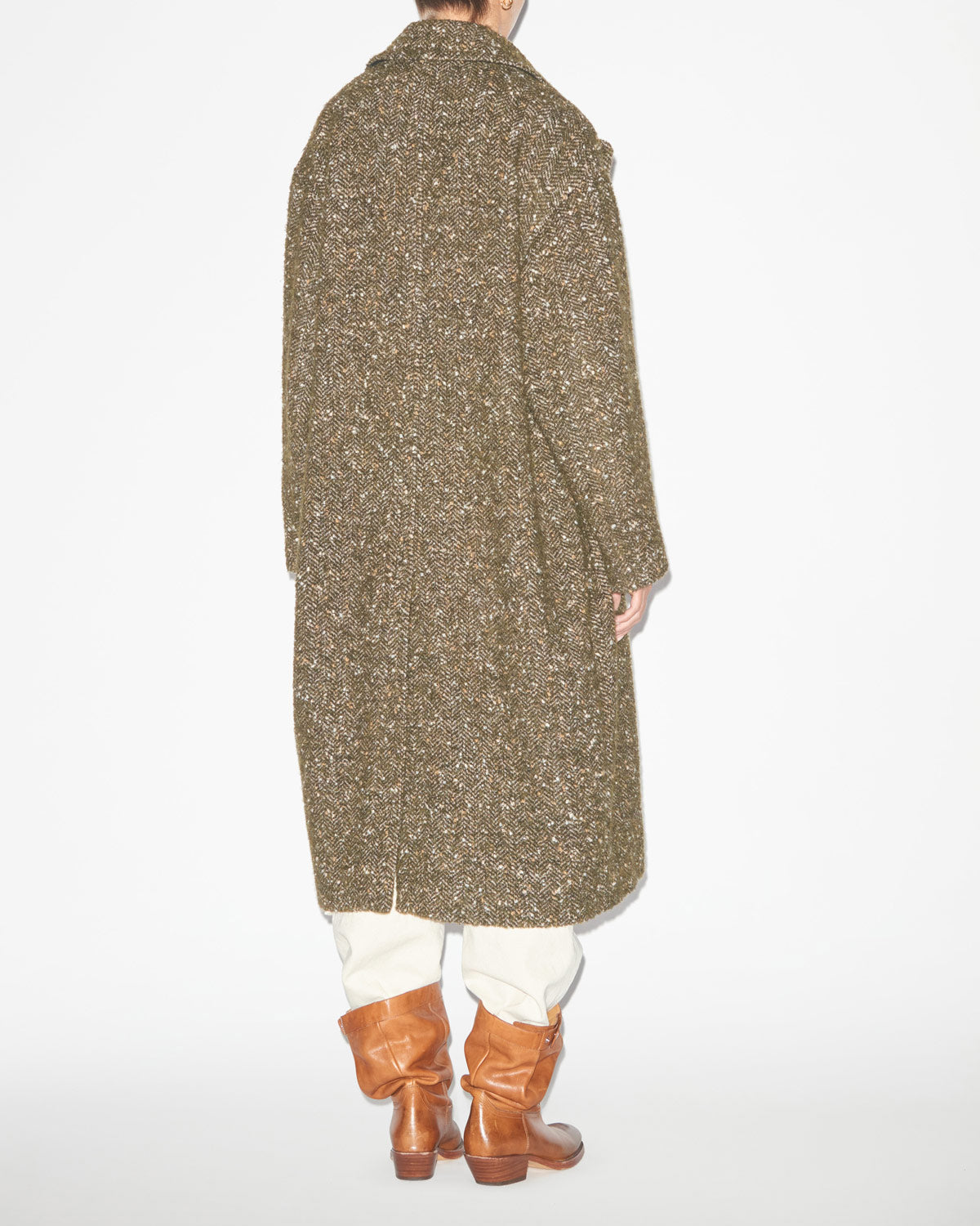 Horia long mottled wool blend coat - Khaki - Woman - 3
