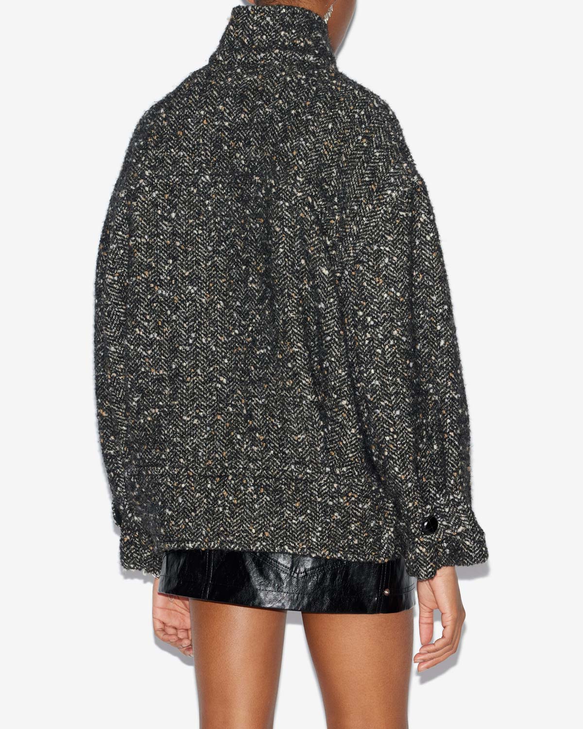 Hanis short mottled wool blend coat - Black - Woman - 4