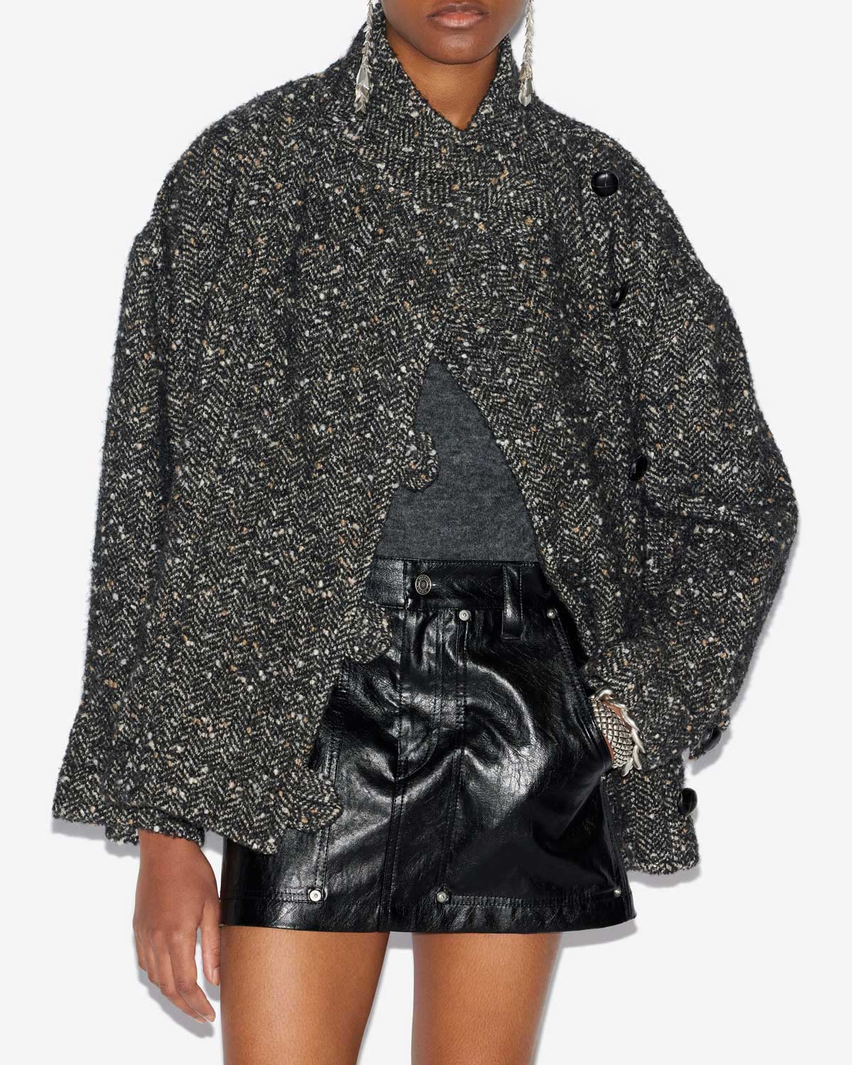 Hanis short mottled wool blend coat - Black - Woman - 3