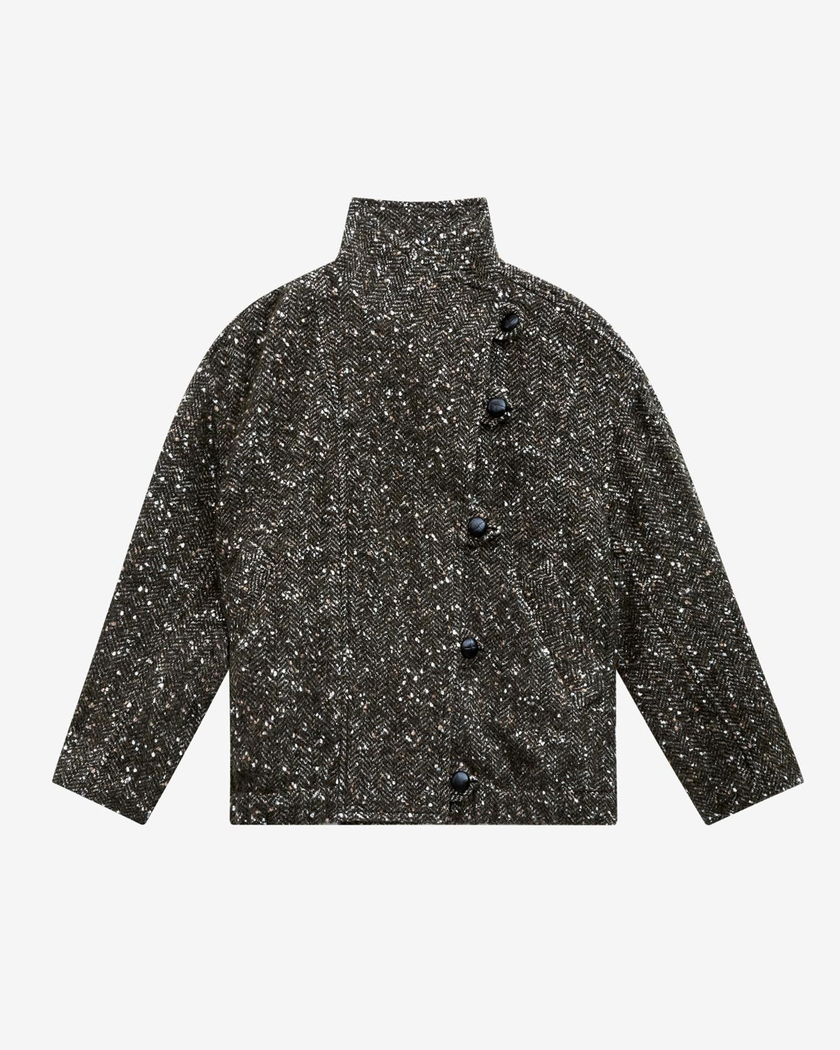 Manteau court hanis en laine mélangée chinée - Kaki - Woman - 1