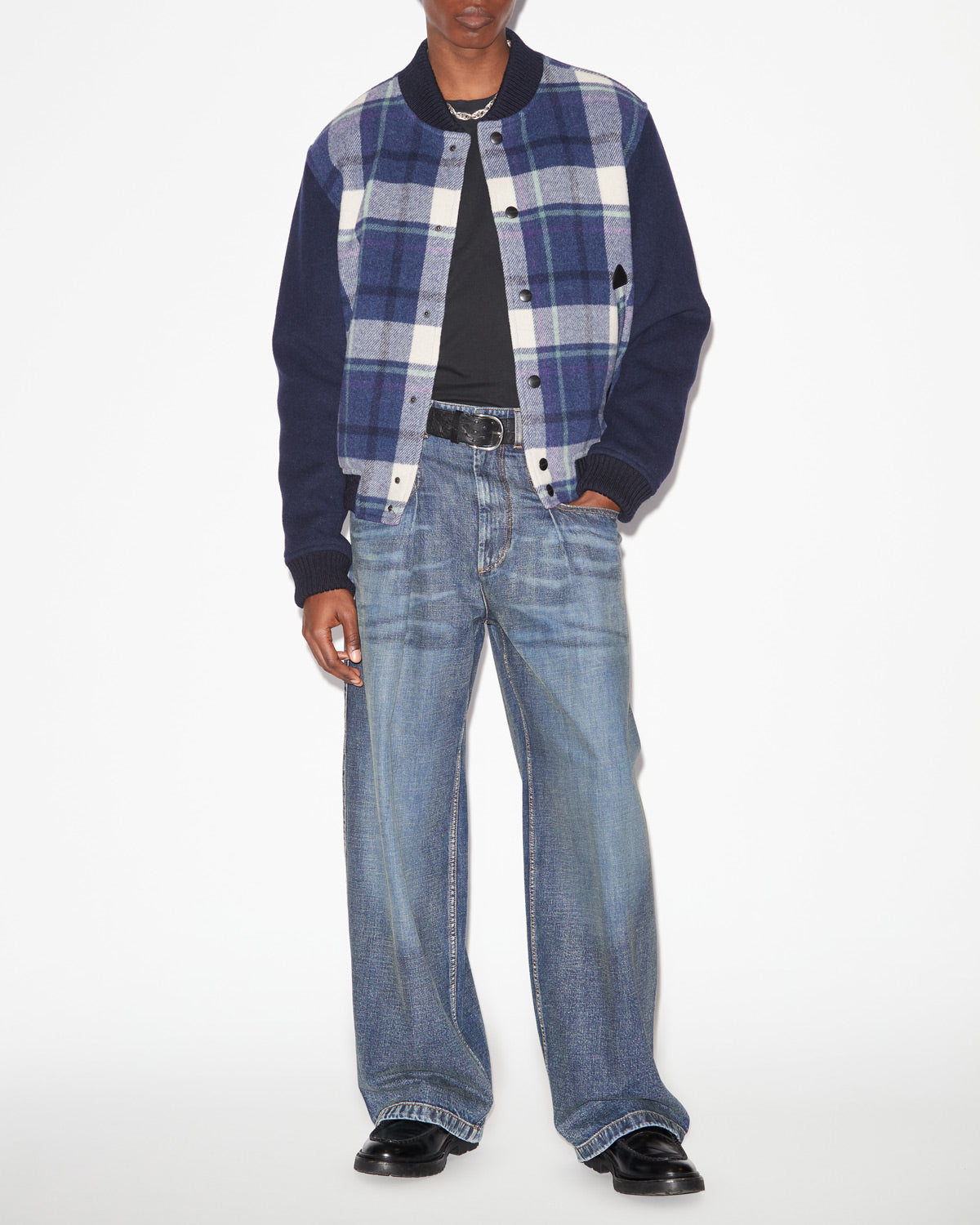 Kalban fluffy checkered wool blend coat - Faded night - Man - 1