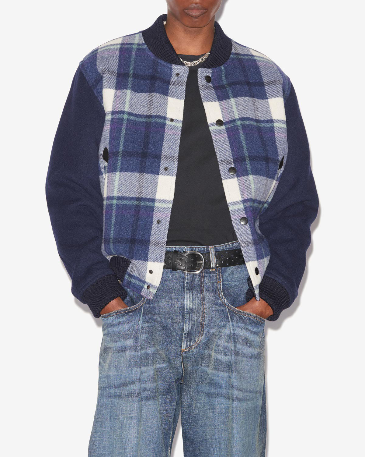 Kalban fluffy checkered wool blend coat - Faded night - Man - 3