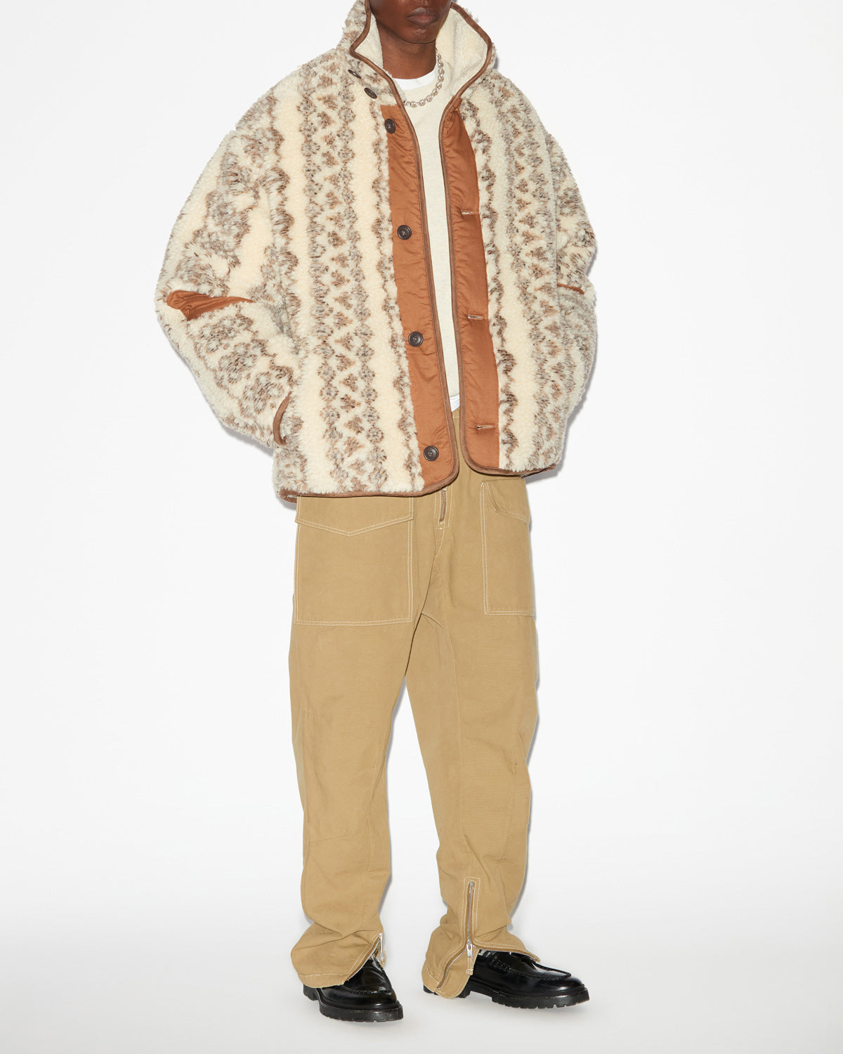 Madeo reversible printed shearling style coat - Ecru-brown - Man - 1