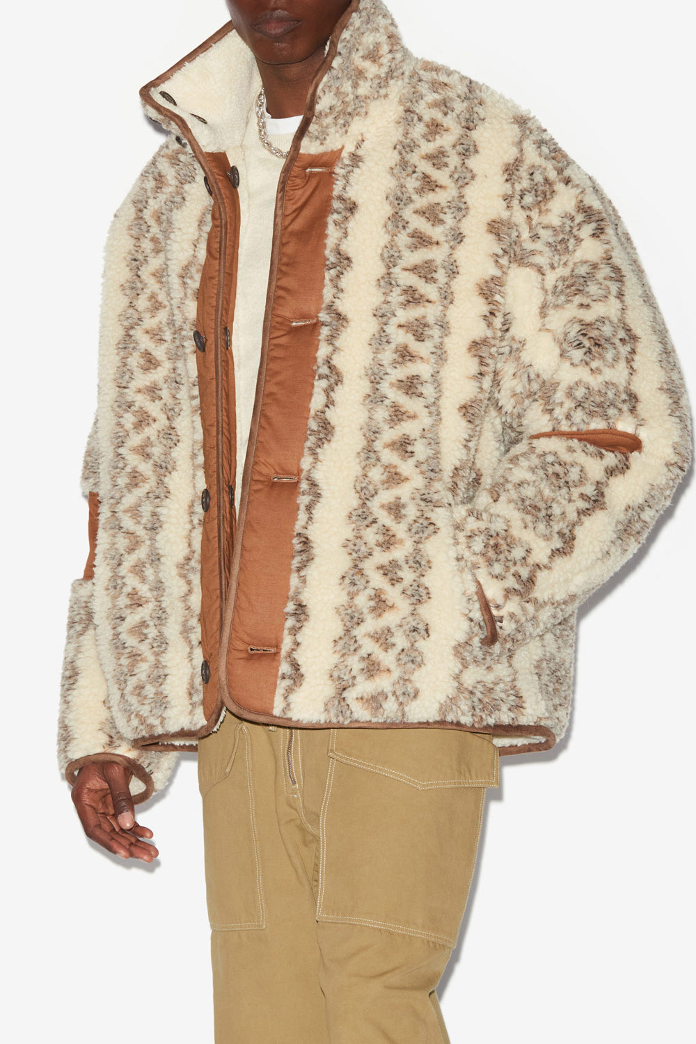 Abrigo madeo reversible efecto borreguito estampado - Ecru-brown - Man - 4