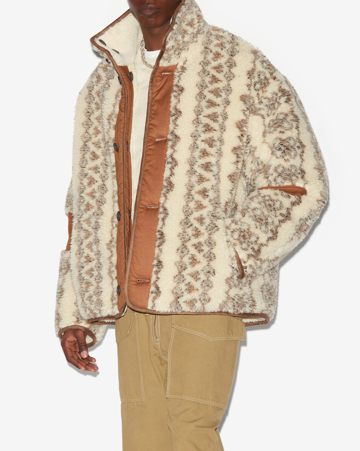 Madeo reversible printed shearling style coat - Ecru-brown - Man - 3