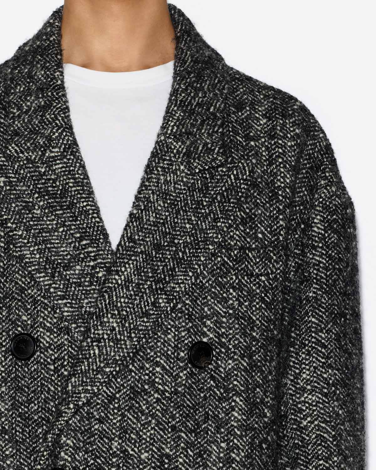 Denton long mottled wool blend coat - Black-white - Man - 2