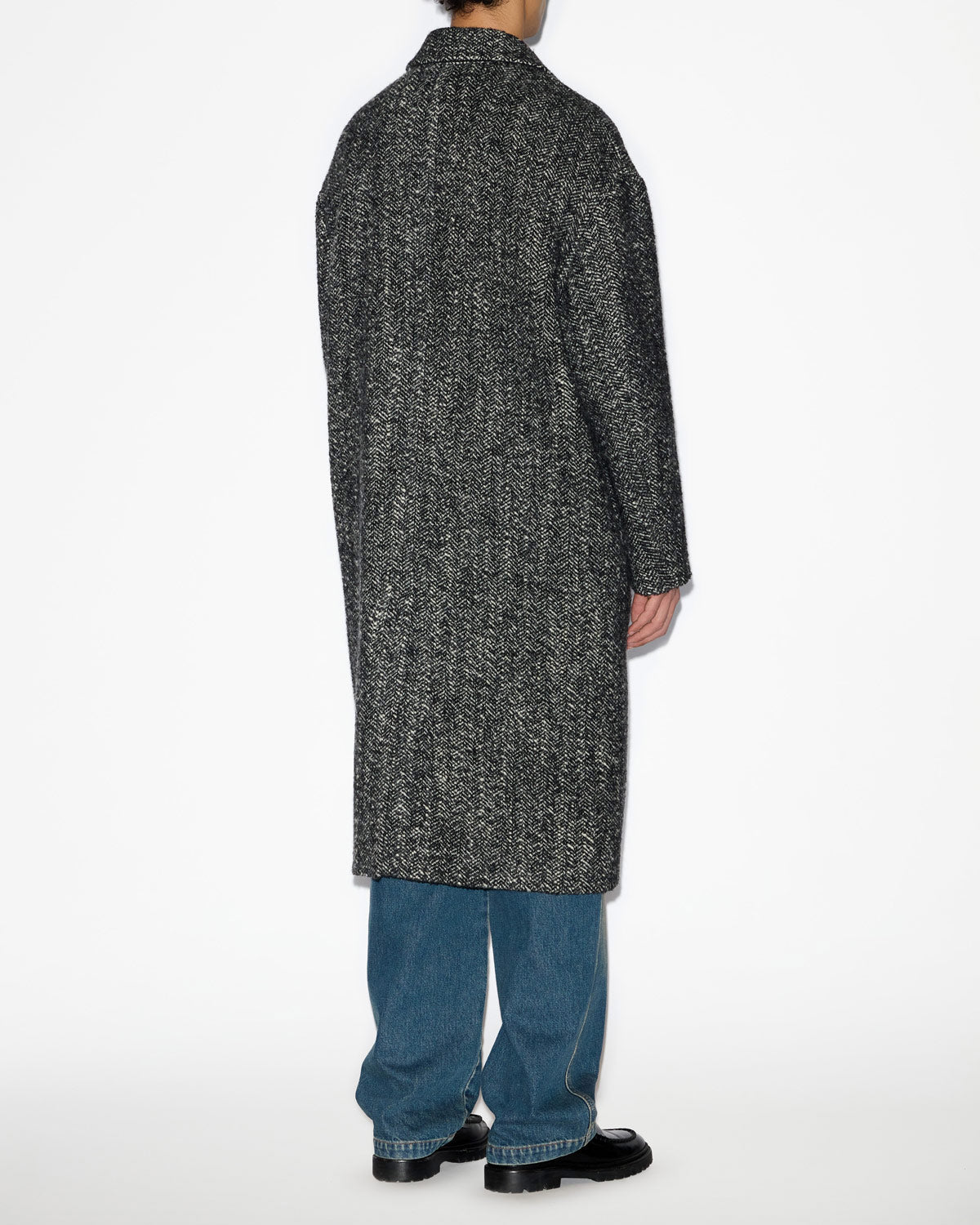 Denton long mottled wool blend coat - Black-white - Man - 3
