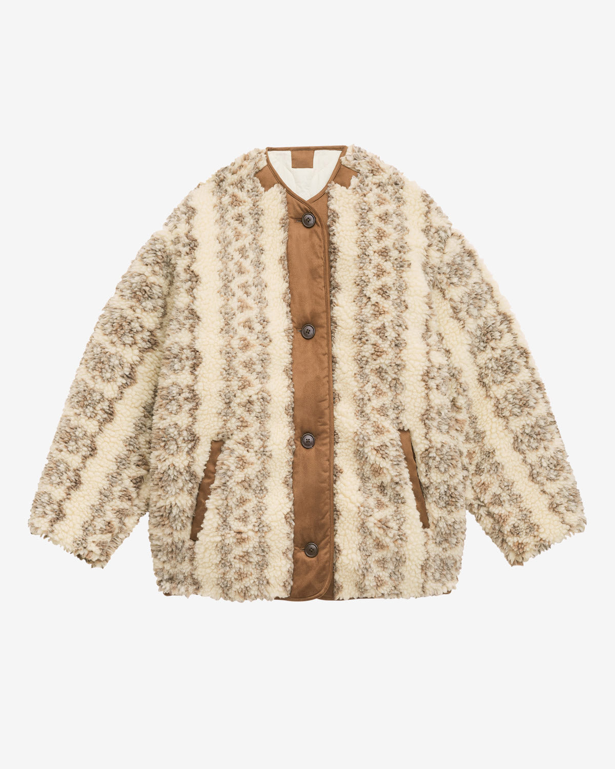 Cappotto memma reversibile effetto sherpa stampato e imbottito - Ecru-brown - Woman - 5