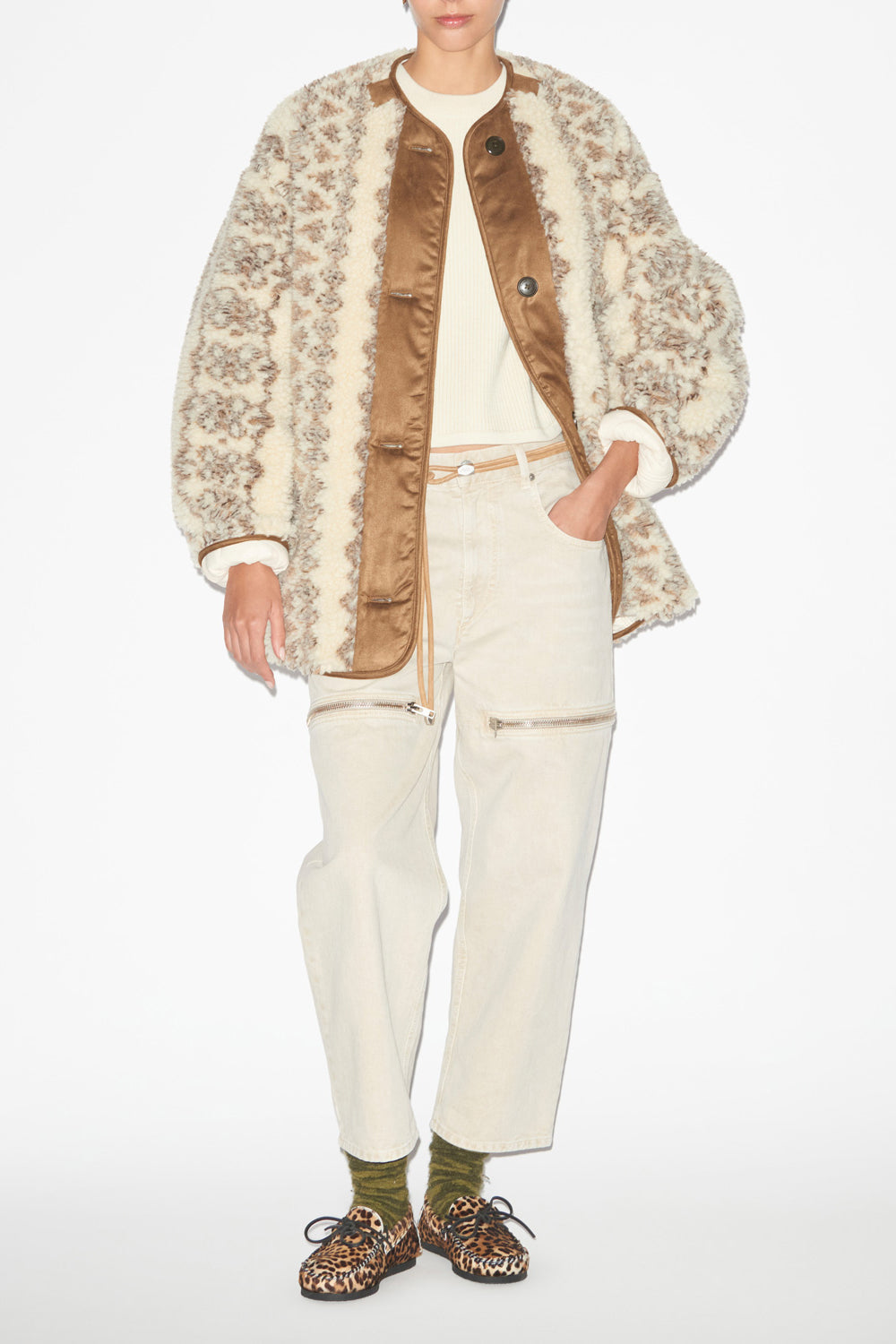 Memma reversible printed and quilted shearling style coat - Ecru-brown - Woman - 2