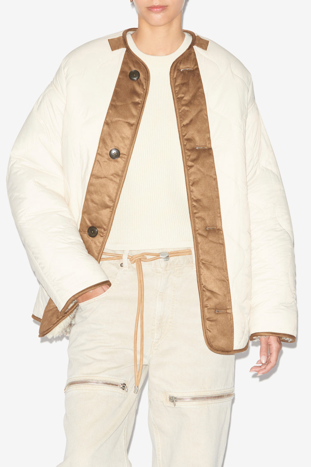 Memma reversible printed and quilted shearling style coat - Ecru-brown - Woman - 4