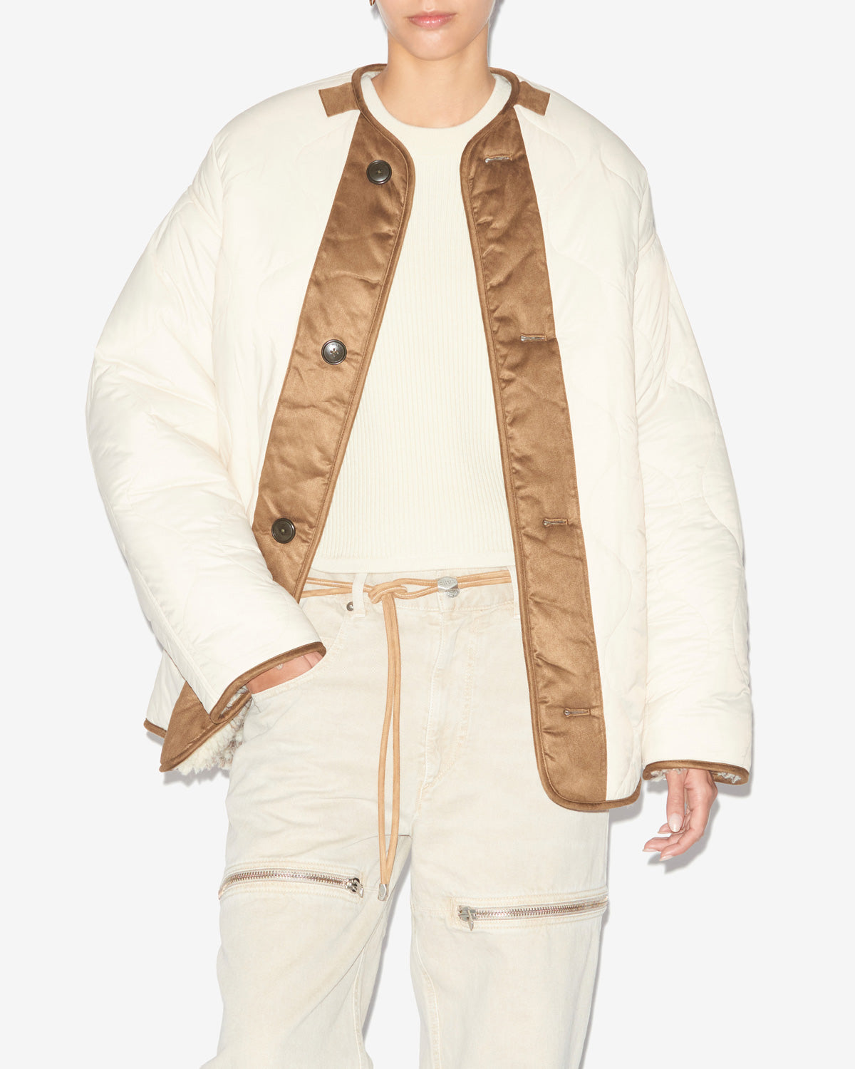 Cappotto memma reversibile effetto sherpa stampato e imbottito - Ecru-brown - Woman - 3