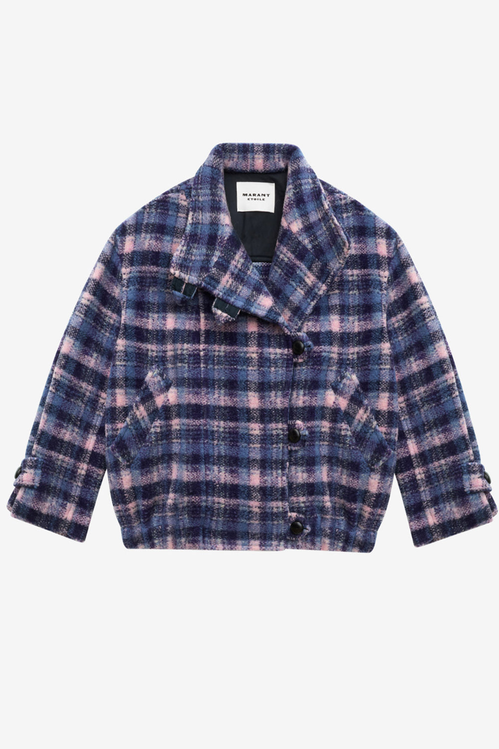 Laeli short checkered wool blend coat - Lilac-navy - Woman - 1