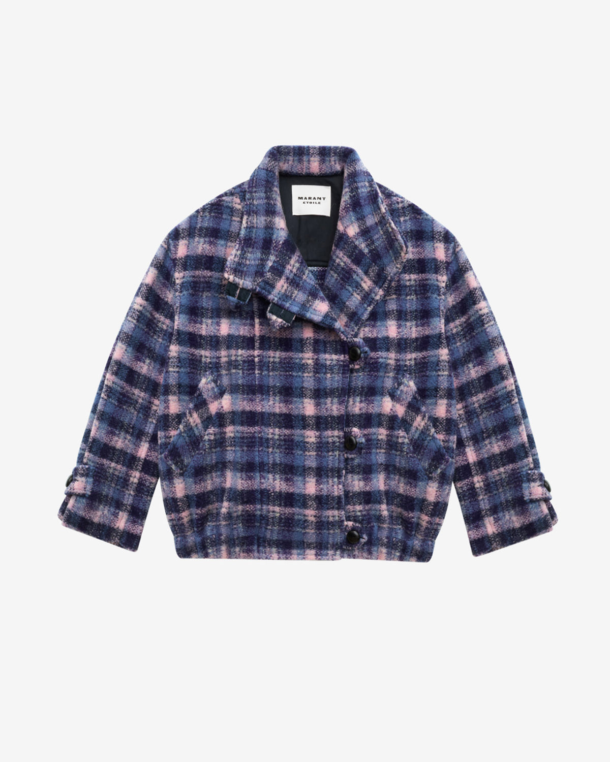 Laeli short checkered wool blend coat - Lilac-navy - Woman - 5