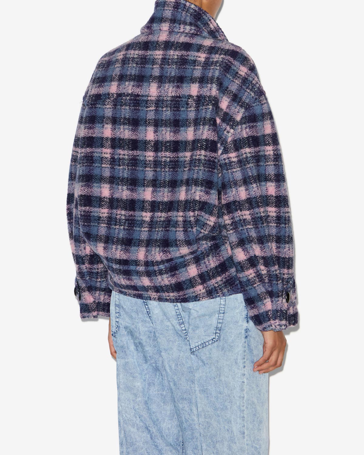 Laeli short checkered wool blend coat - Lilac-navy - Woman - 4