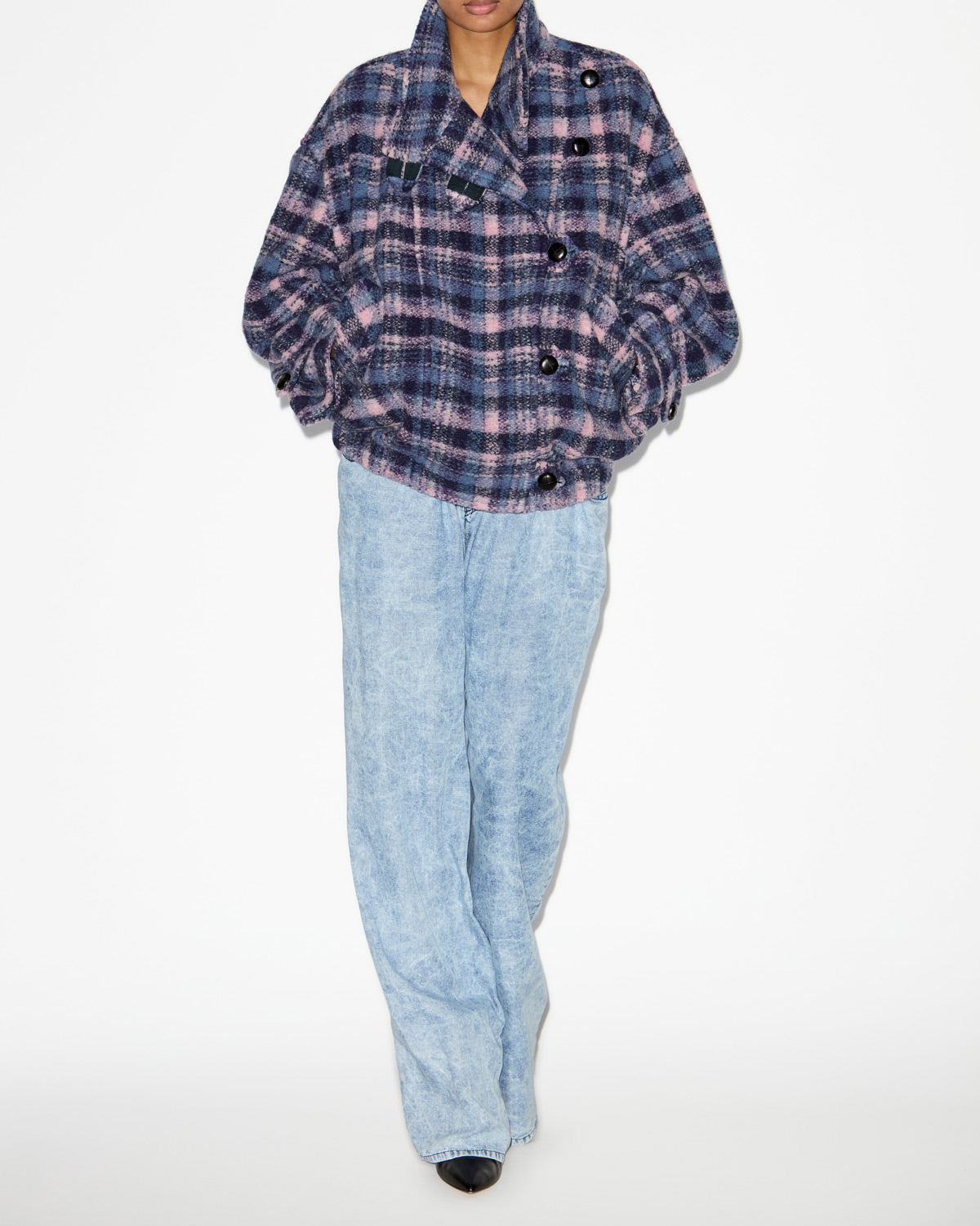 Laeli short checkered wool blend coat - Lilac-navy - Woman - 1