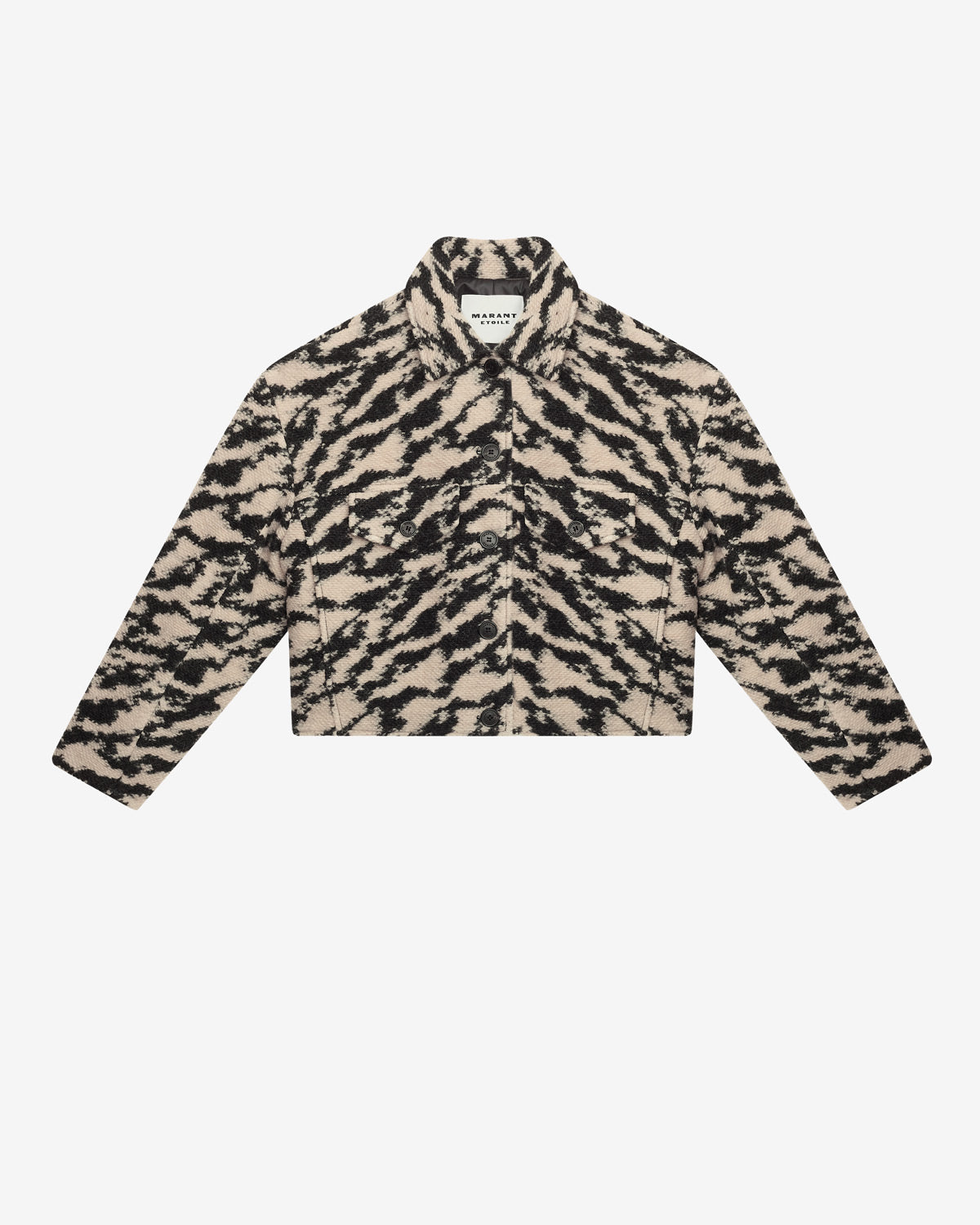 Abrigo corto de lana de cebra ferida - Black-beige - Woman - 5