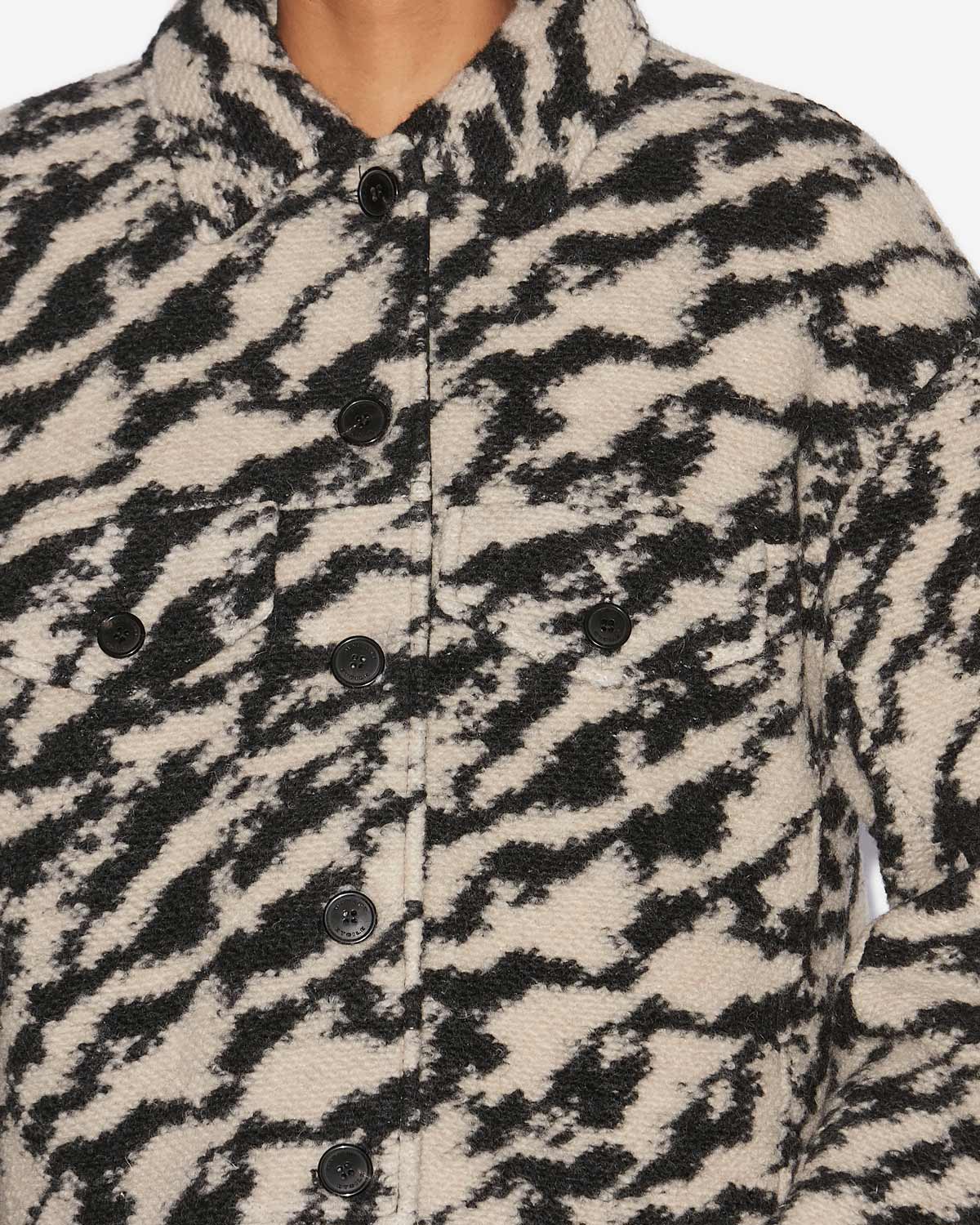 Abrigo corto de lana de cebra ferida - Black-beige - Woman - 2