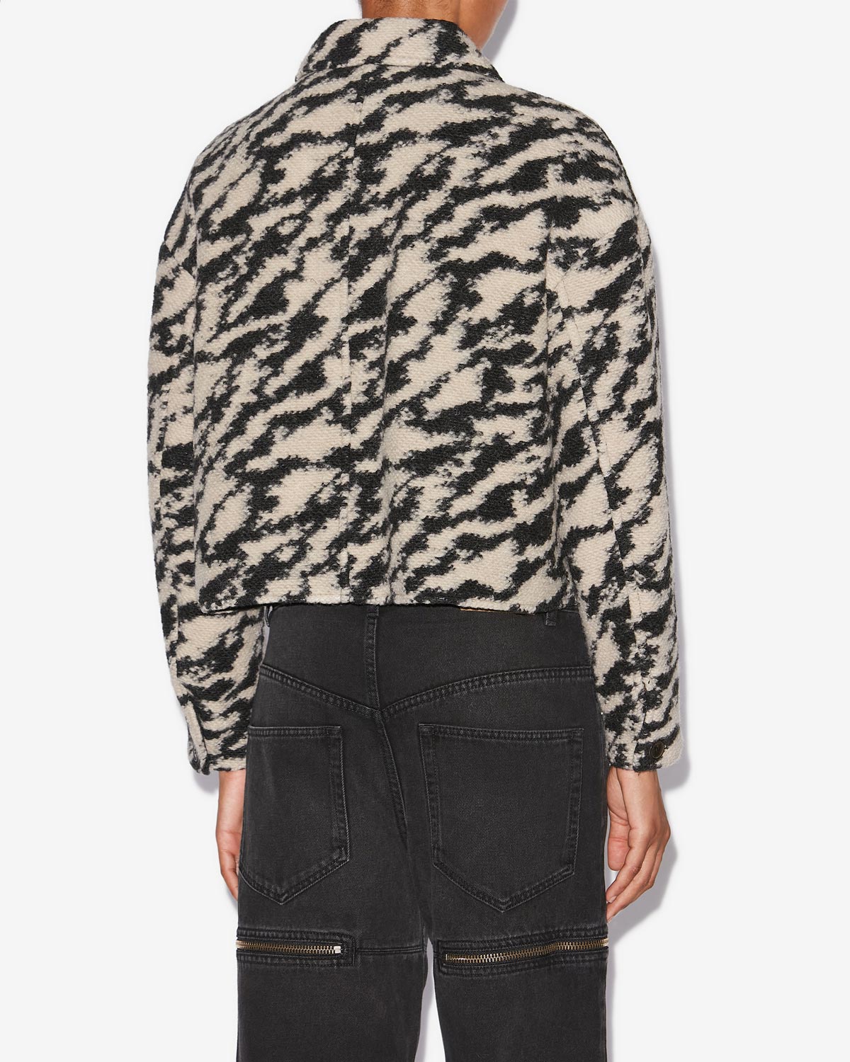 Abrigo corto de lana de cebra ferida - Black-beige - Woman - 4