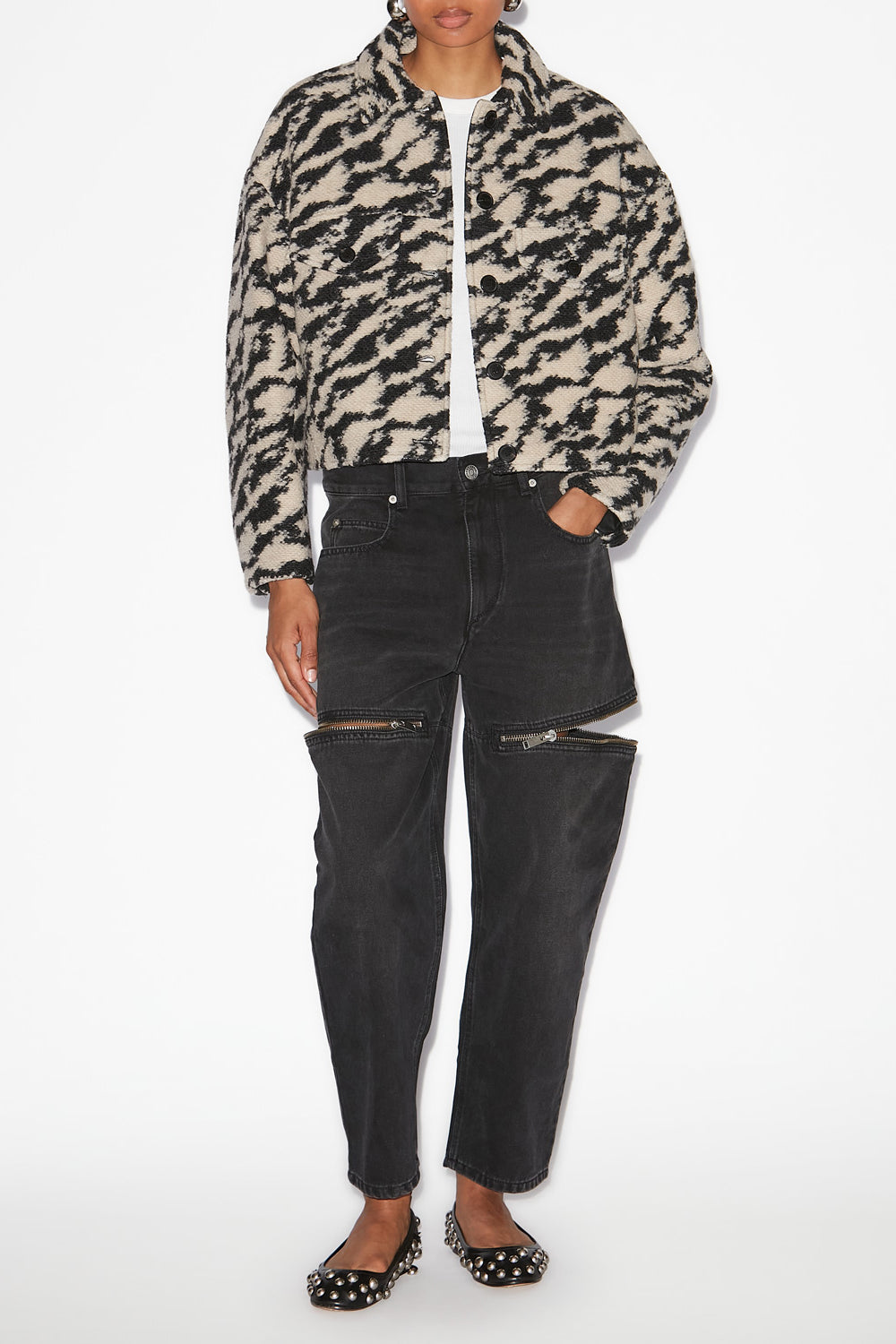 Ferida short wool zebra pattern coat - Black-beige - Woman - 2