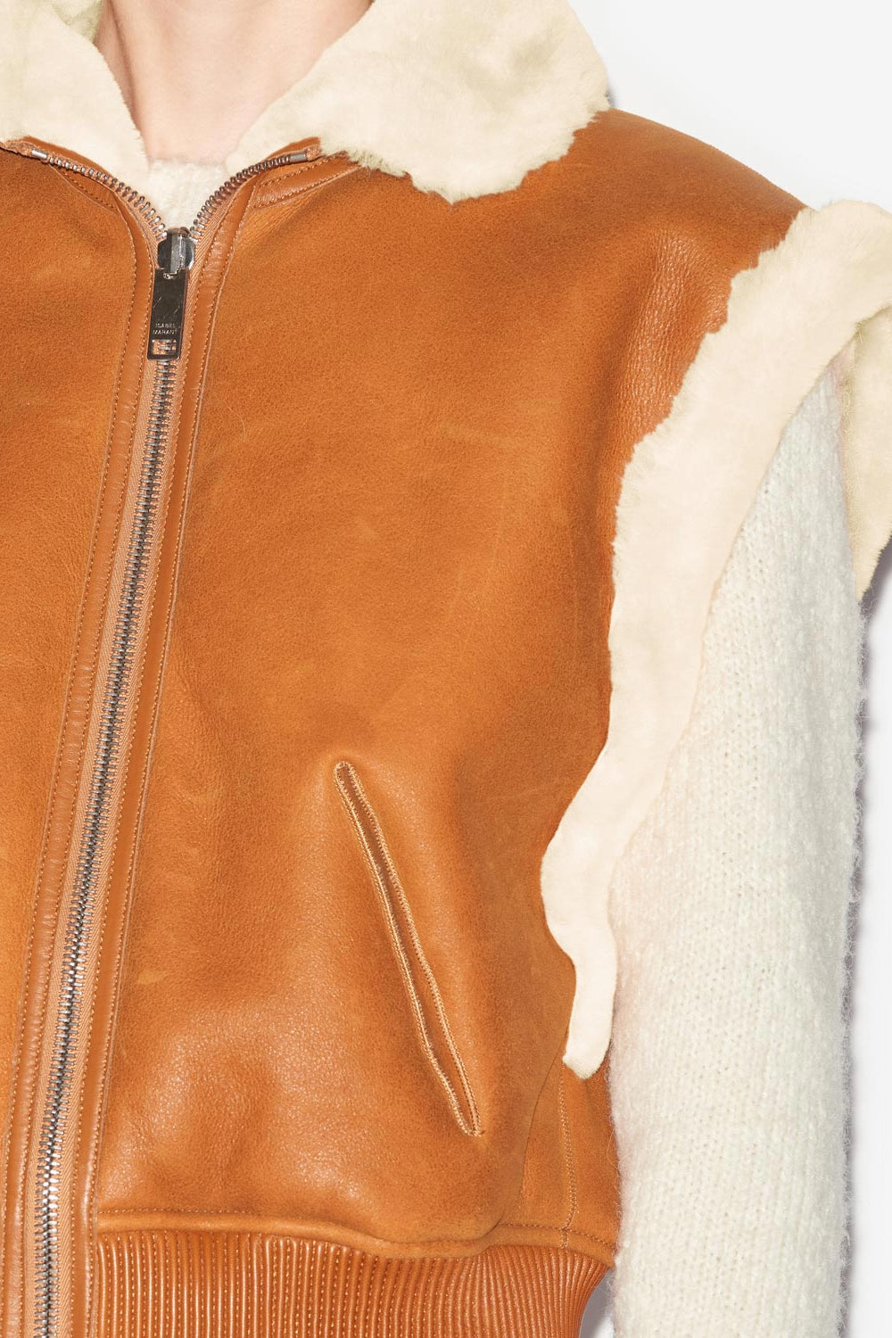 Edwina sleeveless reversible coat in lambskin leather - Cinnamon - Woman - 3