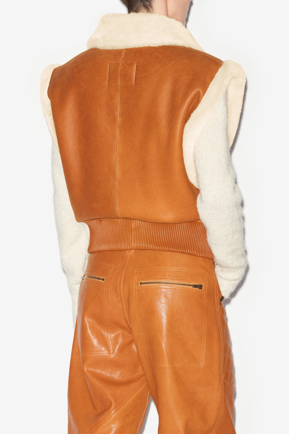 Edwina sleeveless reversible coat in lambskin leather - Cinnamon - Woman - 5