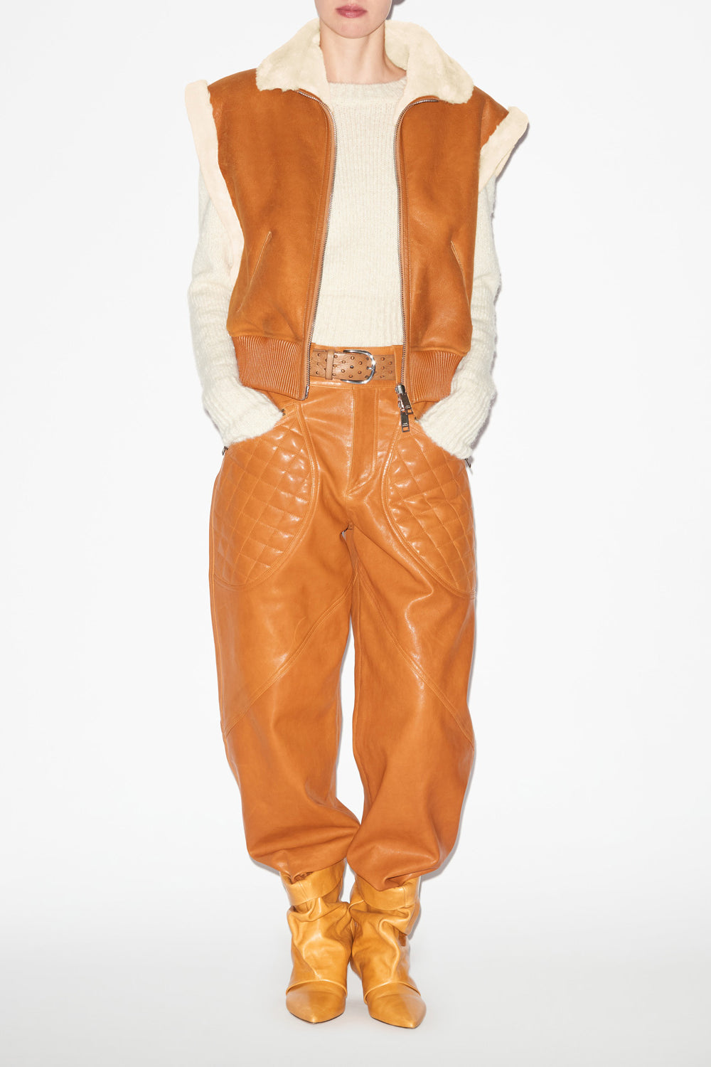 Edwina sleeveless reversible coat in lambskin leather - Cinnamon - Woman - 2